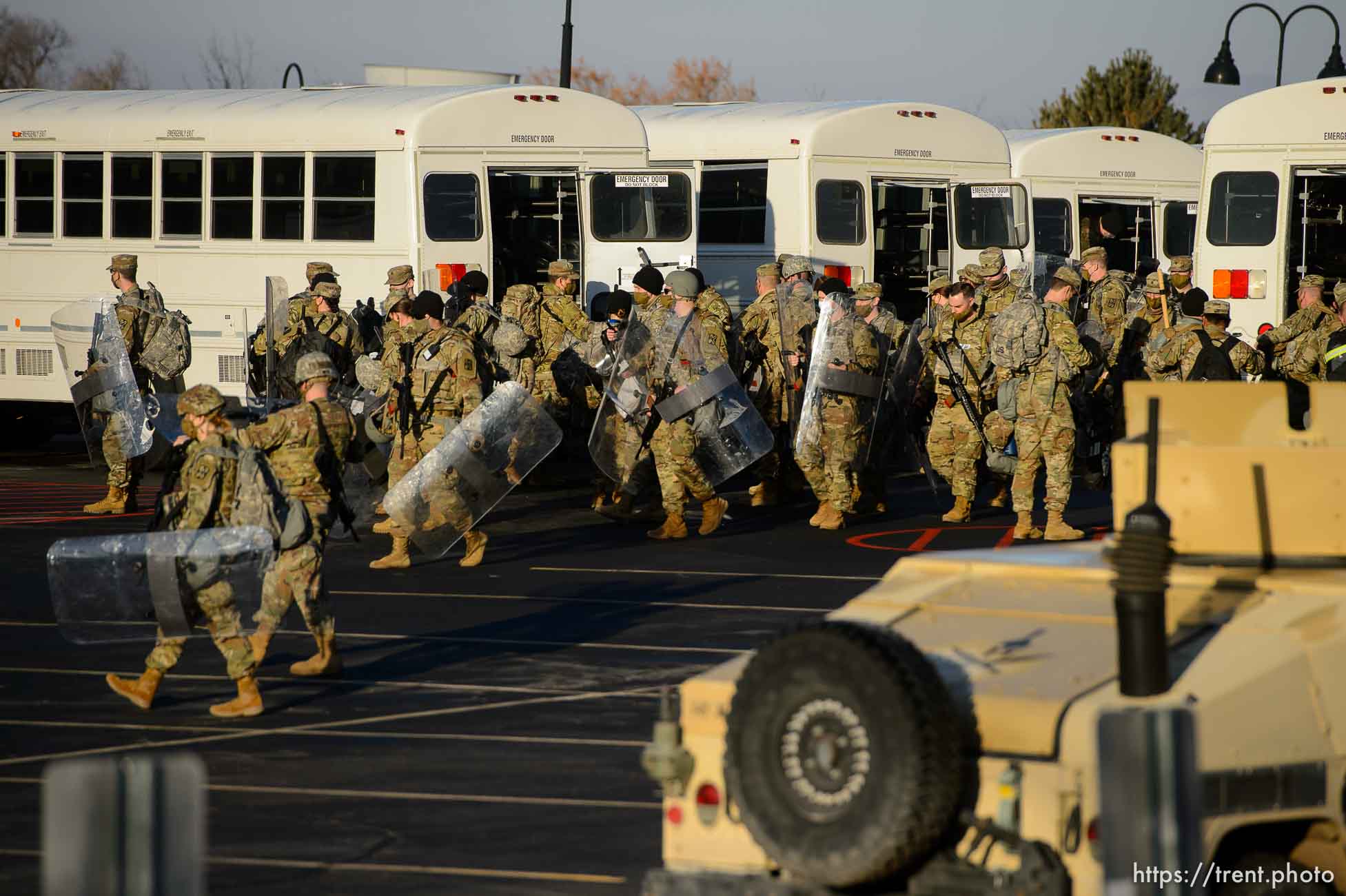 (Trent Nelson  |  The Salt Lake Tribune) National Guard troops arrive at the state Capitol in Salt Lake City on Sunday, Jan. 17, 2021.