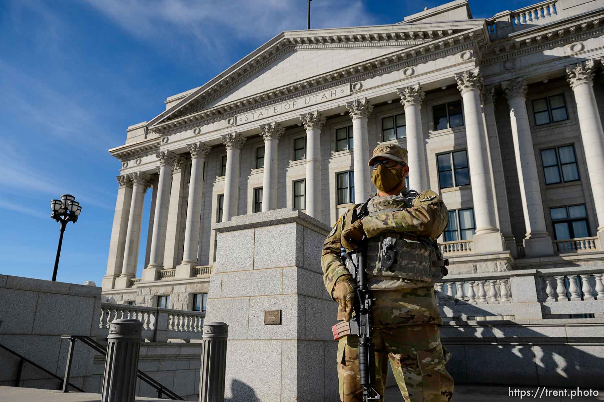 (Trent Nelson  |  The Salt Lake Tribune) National Guard troops at the state Capitol in Salt Lake City on Sunday, Jan. 17, 2021.