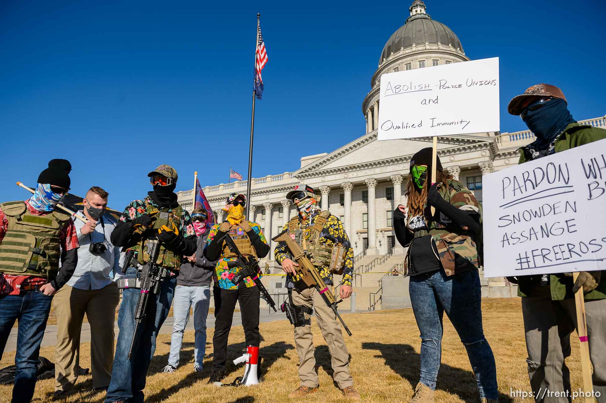 (Trent Nelson  |  The Salt Lake Tribune) A group calling themselves Bois of Liberty at the state Capitol in Salt Lake City on Sunday, Jan. 17, 2021.