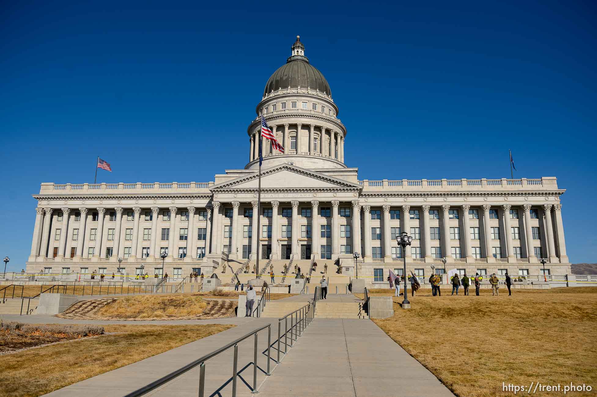 (Trent Nelson  |  The Salt Lake Tribune) A group calling themselves Bois of Liberty, at right, at the state Capitol in Salt Lake City on Sunday, Jan. 17, 2021.