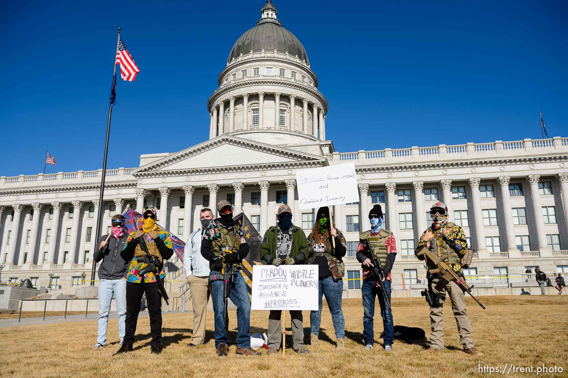 (Trent Nelson  |  The Salt Lake Tribune) Members of the Bois of Liberty at the state Capitol in Salt Lake City on Sunday, Jan. 17, 2021.