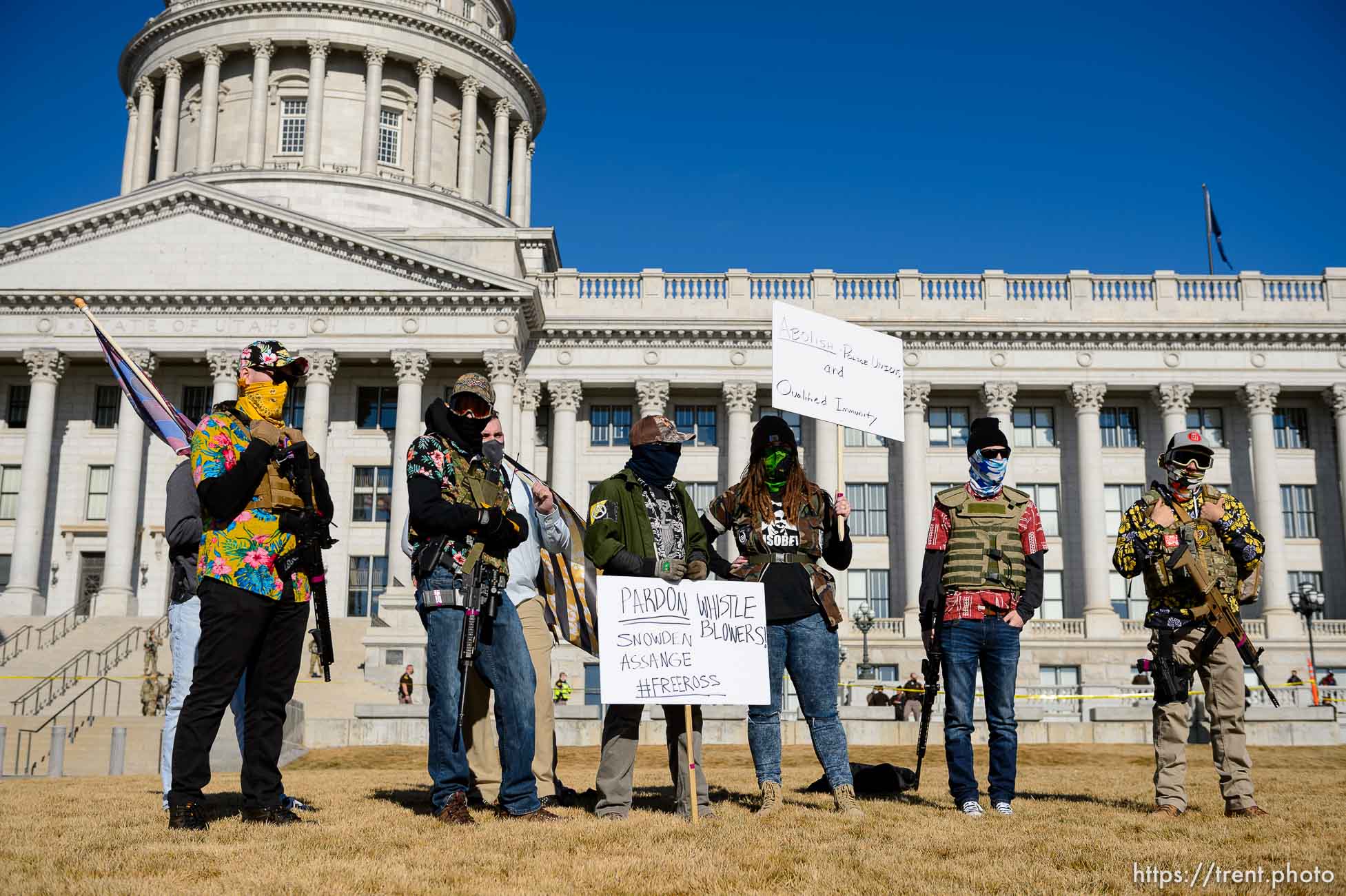 (Trent Nelson  |  The Salt Lake Tribune) Members of the Bois of Liberty at the state Capitol in Salt Lake City on Sunday, Jan. 17, 2021.