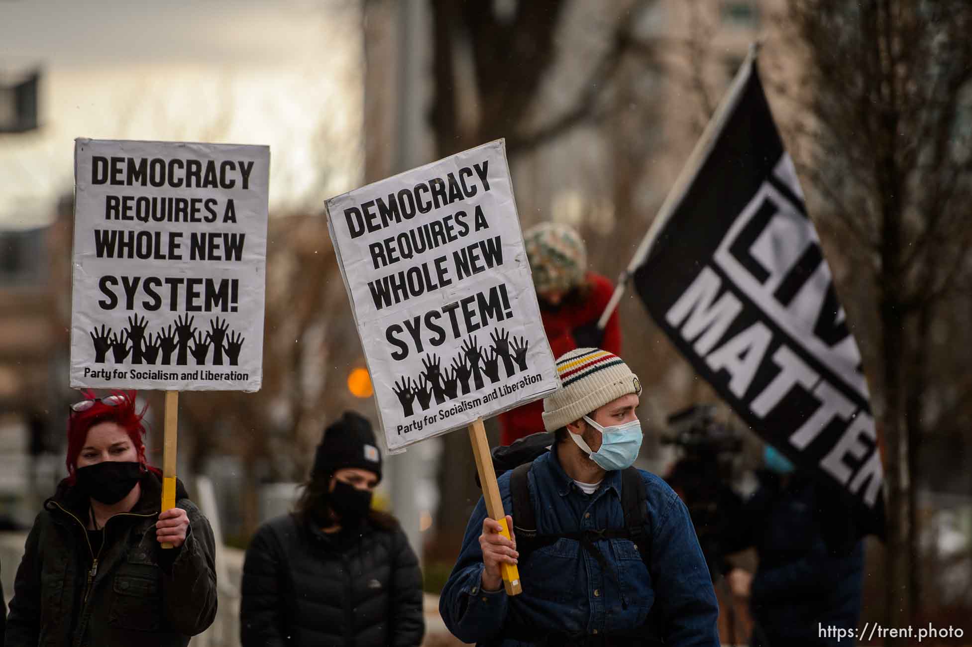 (Trent Nelson  |  The Salt Lake Tribune) A rally at the Federal Building in Salt Lake City on Martin Luther King Jr. Day, Monday, Jan. 18, 2021.