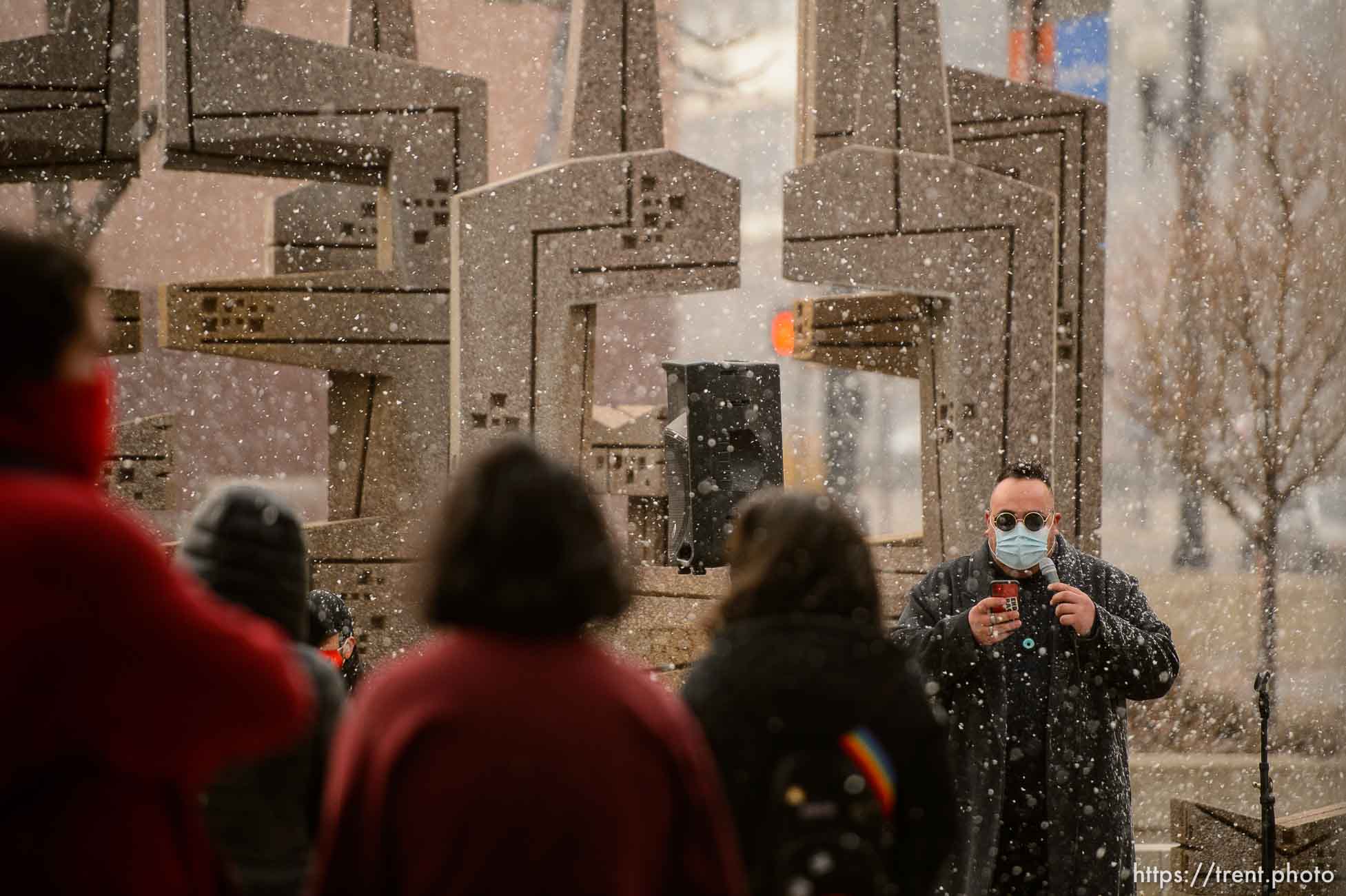 (Trent Nelson  |  The Salt Lake Tribune) 
during a rally at the Federal Building in Salt Lake City on Martin Luther King Jr. Day, Monday, Jan. 18, 2021.