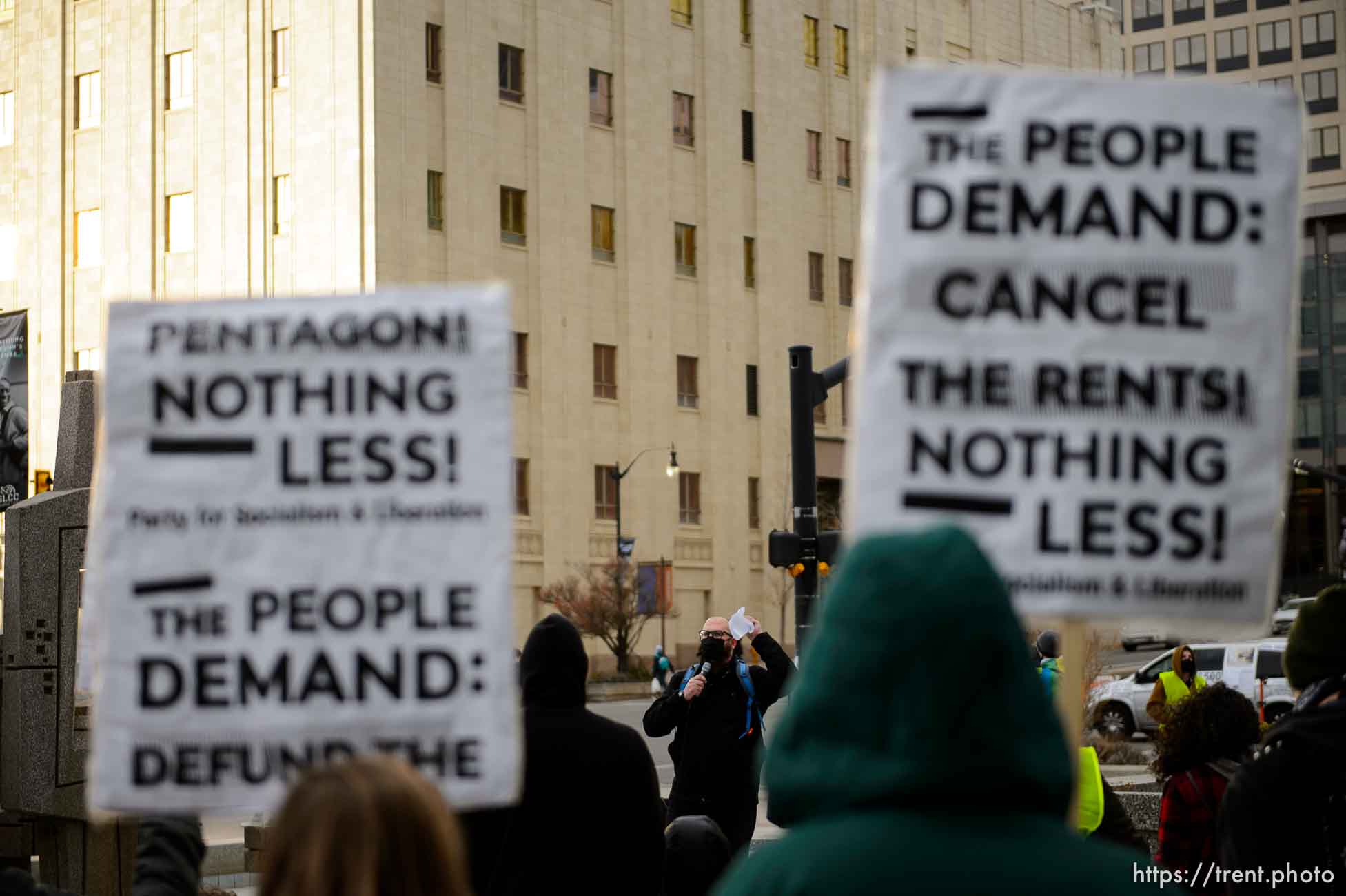 (Trent Nelson  |  The Salt Lake Tribune) Dave Newlin speaks at a rally at the Federal Building in Salt Lake City on Martin Luther King Jr. Day, Monday, Jan. 18, 2021.