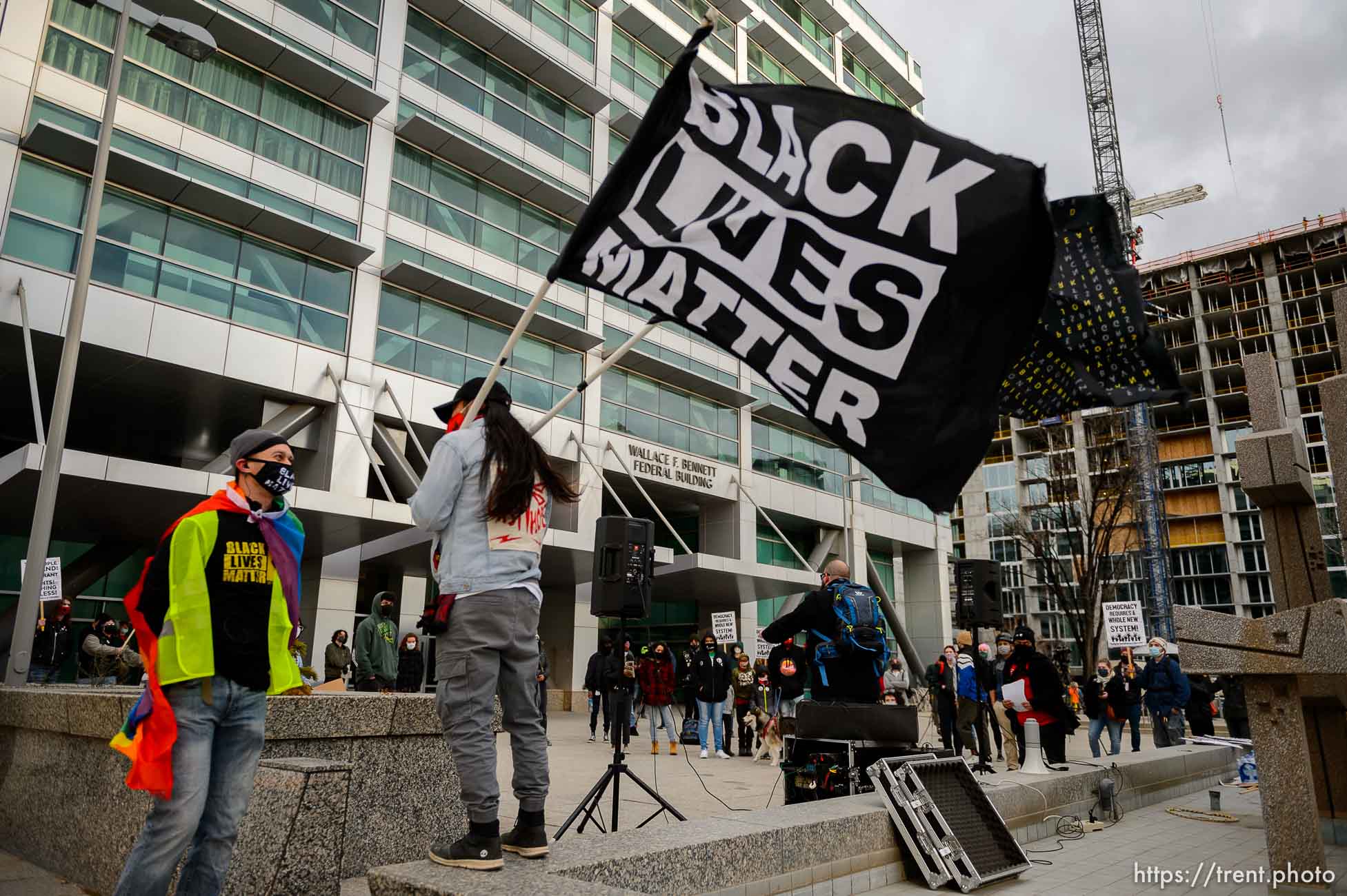 (Trent Nelson  |  The Salt Lake Tribune) A rally at the Federal Building in Salt Lake City on Martin Luther King Jr. Day, Monday, Jan. 18, 2021.