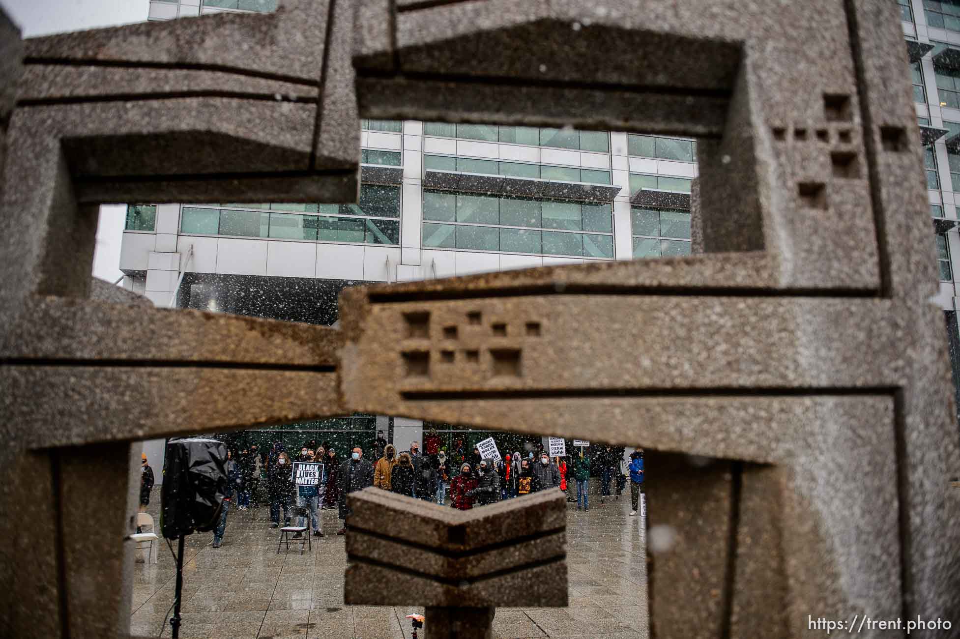 (Trent Nelson  |  The Salt Lake Tribune) 
during a rally at the Federal Building in Salt Lake City on Martin Luther King Jr. Day, Monday, Jan. 18, 2021.