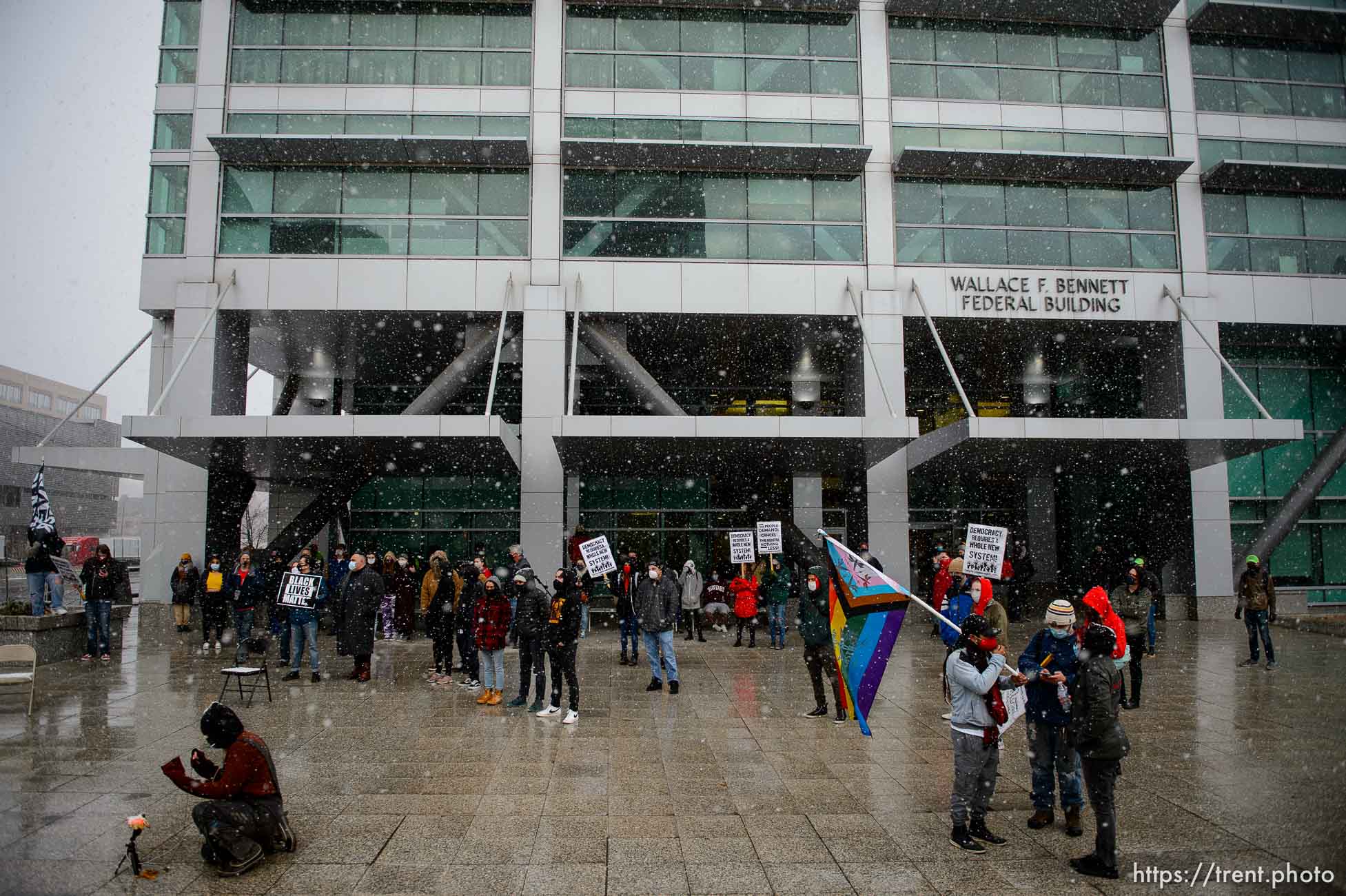 (Trent Nelson  |  The Salt Lake Tribune) 
during a rally at the Federal Building in Salt Lake City on Martin Luther King Jr. Day, Monday, Jan. 18, 2021.