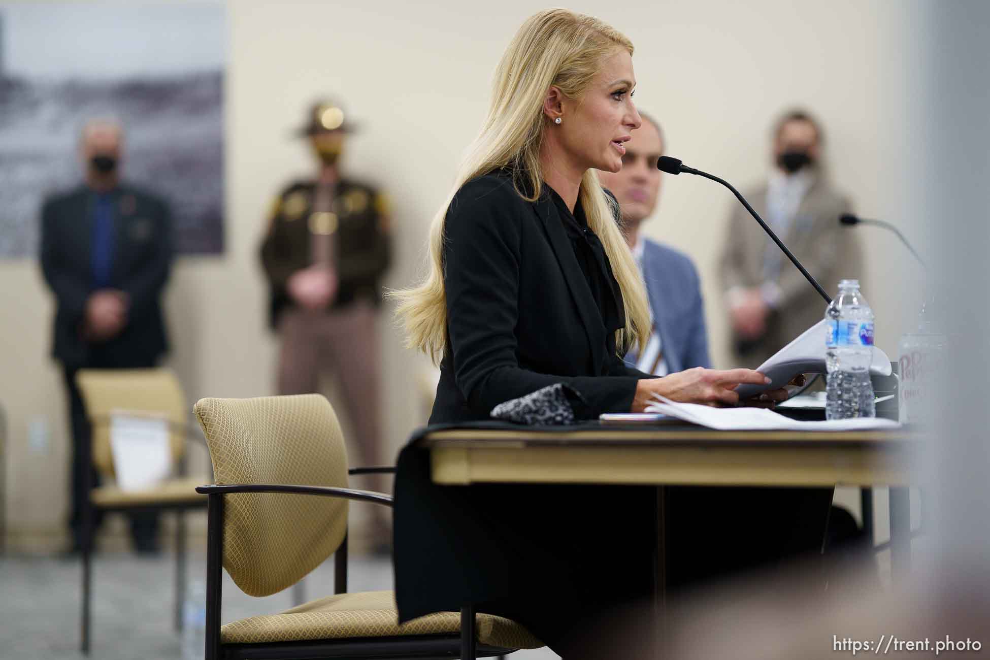 (Trent Nelson  |  The Salt Lake Tribune) Paris Hilton recounts her experiences as a teenager at Provo Canyon School during a hearing on SB-127 to the Senate Judiciary, Law Enforcement, and Criminal Justice Standing Committee in Salt Lake City on Monday, Feb. 8, 2021.