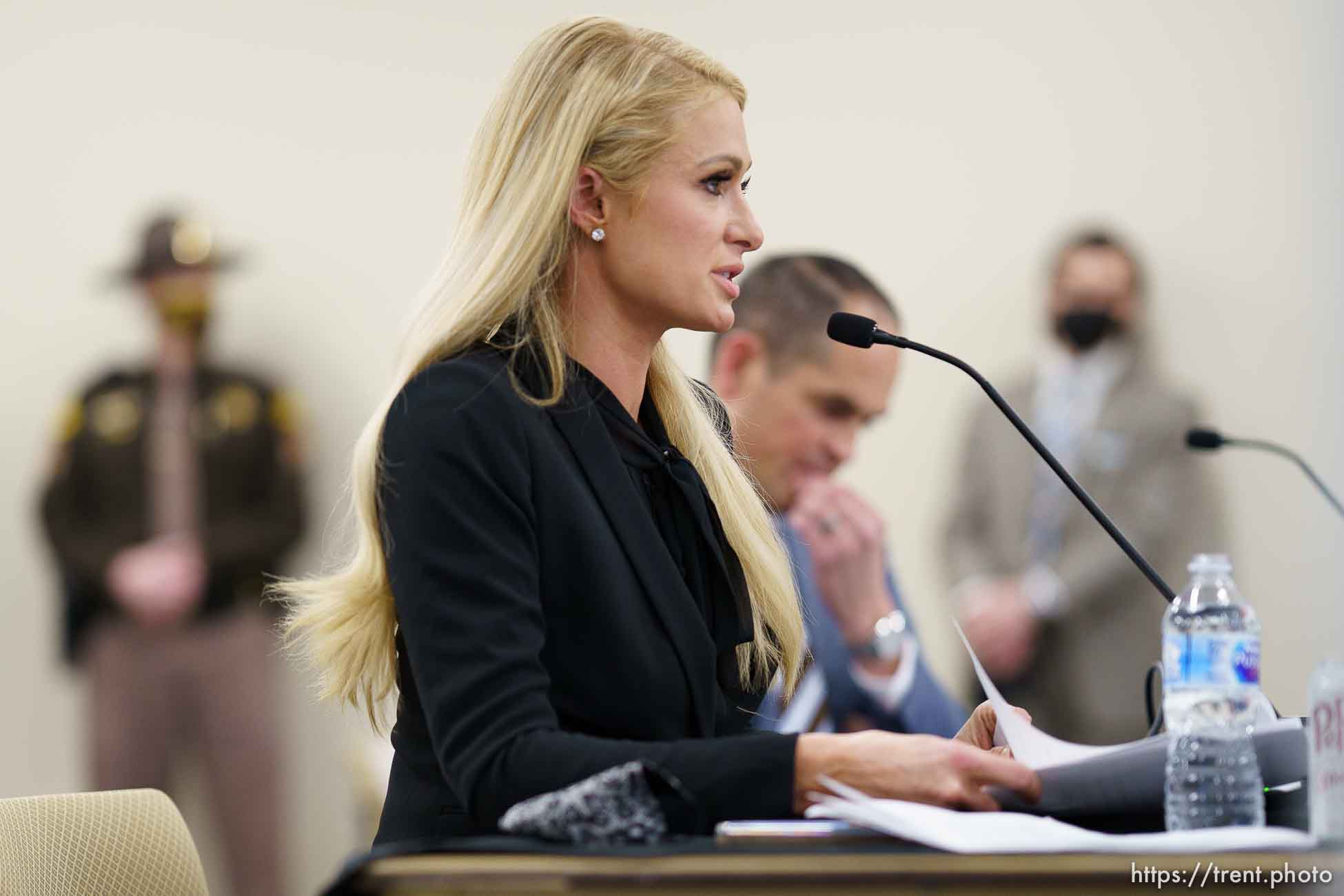 (Trent Nelson  |  The Salt Lake Tribune) Paris Hilton recounts her experiences as a teenager at Provo Canyon School during a hearing on SB-127 to the Senate Judiciary, Law Enforcement, and Criminal Justice Standing Committee in Salt Lake City on Monday, Feb. 8, 2021.