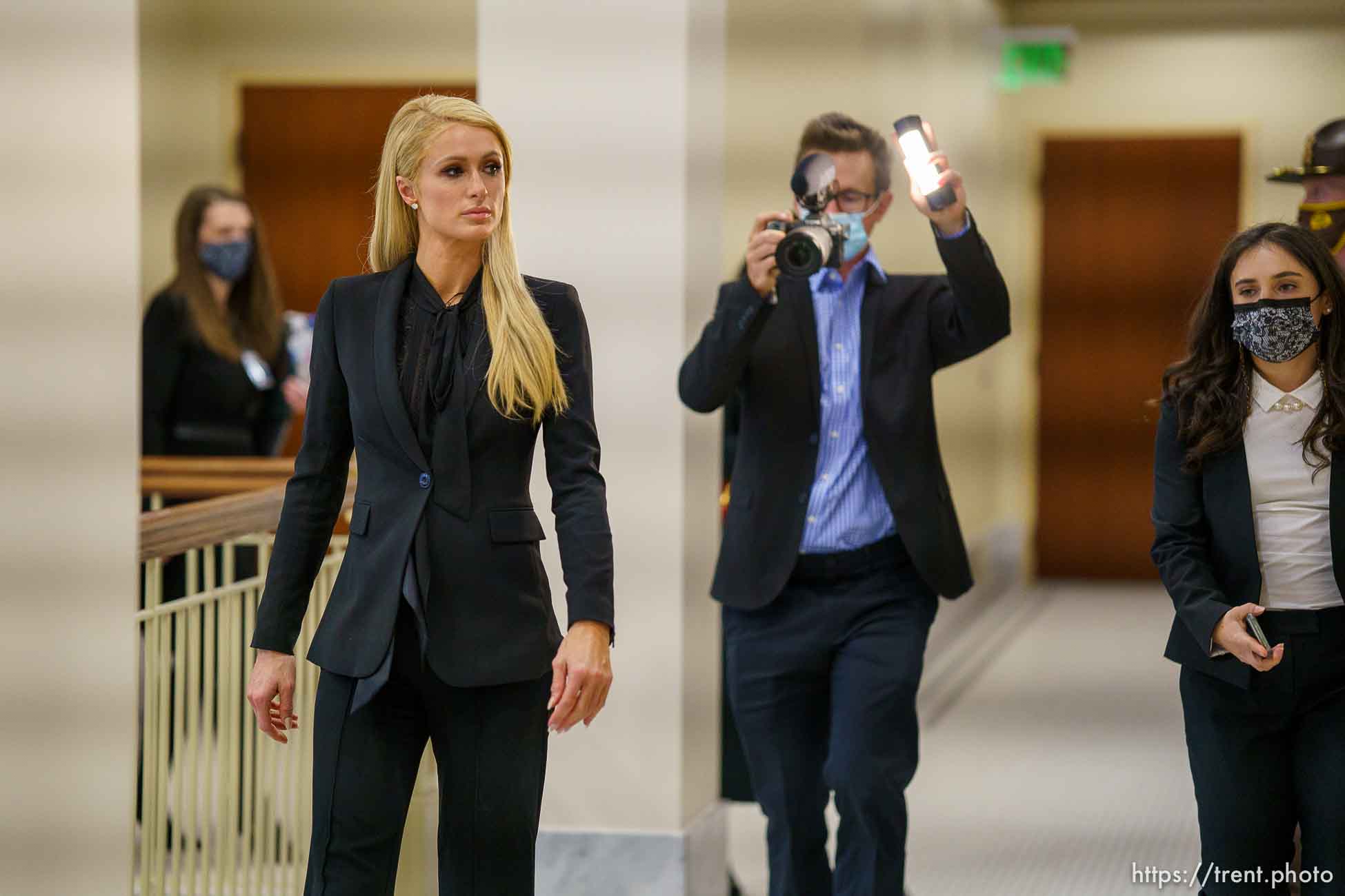 (Trent Nelson  |  The Salt Lake Tribune) Paris Hilton after speaking on SB-127 to the Senate Judiciary, Law Enforcement, and Criminal Justice Standing Committee in Salt Lake City on Monday, Feb. 8, 2021.