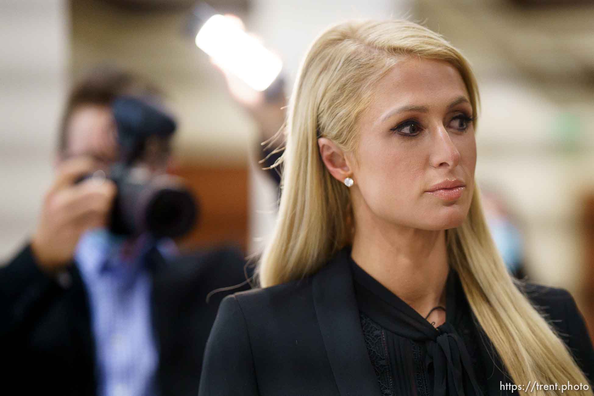 (Trent Nelson  |  The Salt Lake Tribune) Paris Hilton after speaking on SB-127 to the Senate Judiciary, Law Enforcement, and Criminal Justice Standing Committee in Salt Lake City on Monday, Feb. 8, 2021.