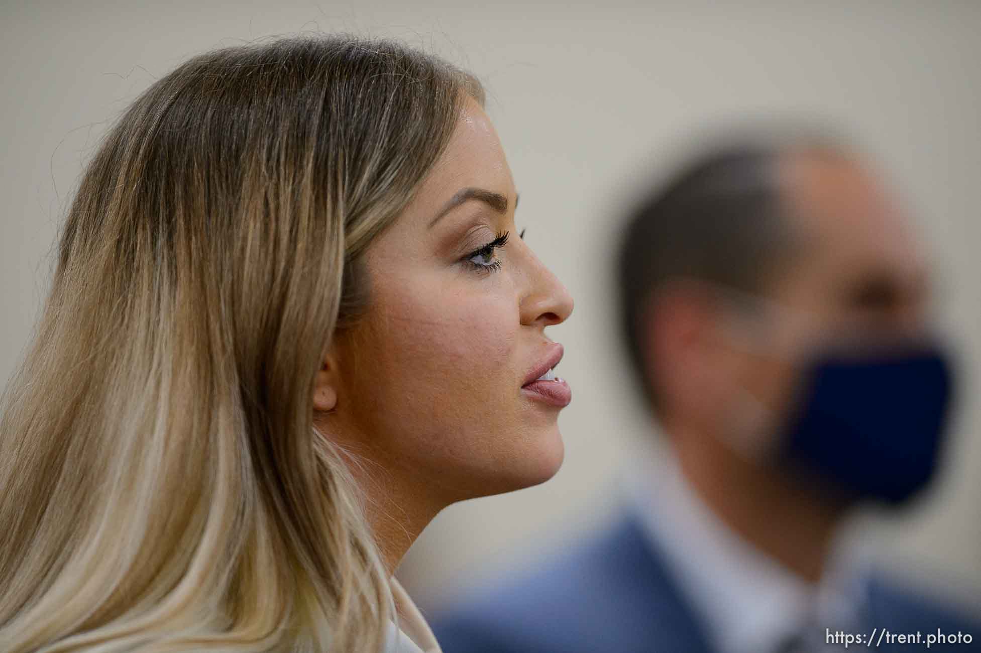 (Trent Nelson  |  The Salt Lake Tribune) Caroline Lorson speaks on SB-127 to the Senate Judiciary, Law Enforcement, and Criminal Justice Standing Committee in Salt Lake City on Monday, Feb. 8, 2021.