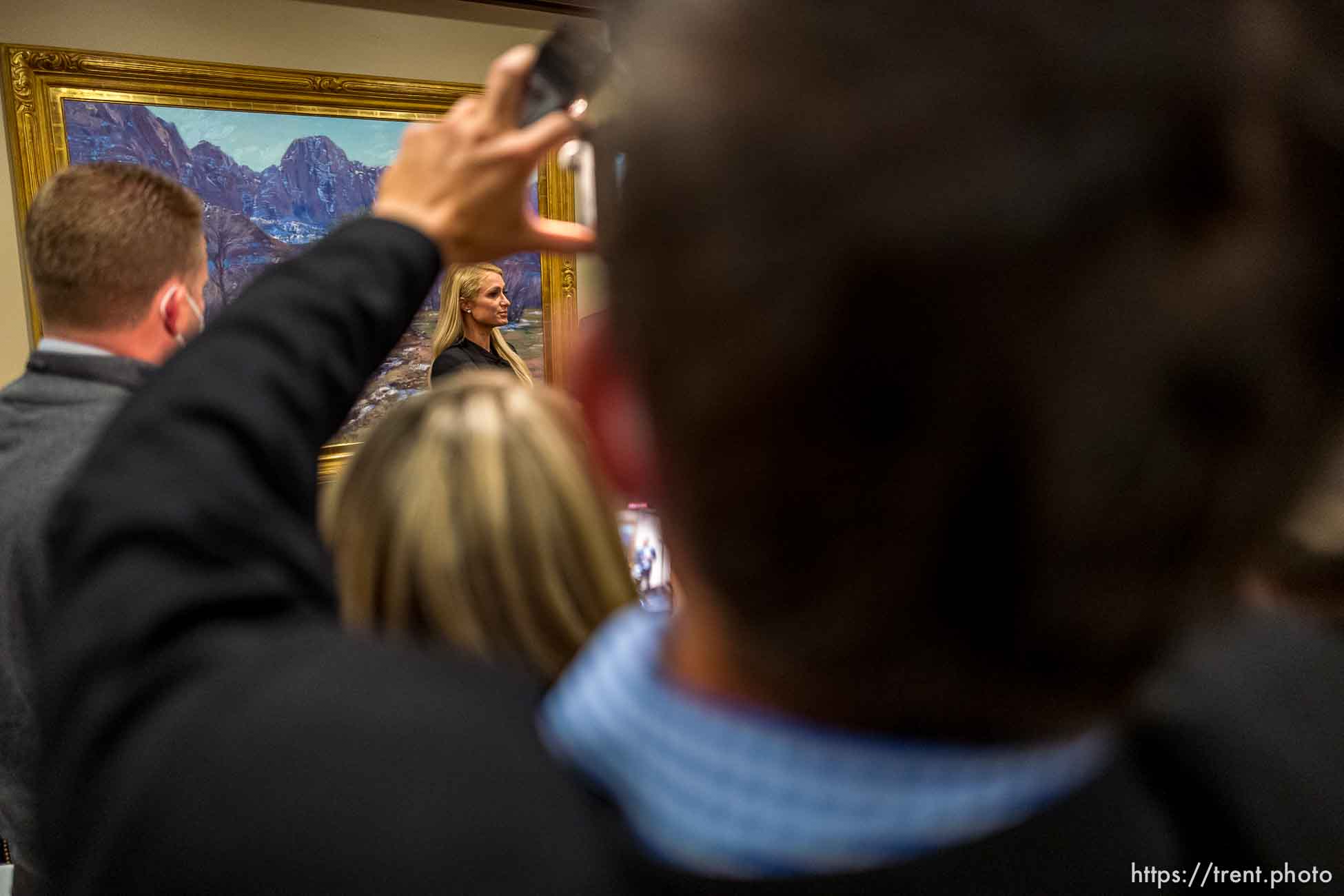 (Trent Nelson  |  The Salt Lake Tribune) Paris Hilton speaks after testifying on SB-127 to the Senate Judiciary, Law Enforcement, and Criminal Justice Standing Committee in Salt Lake City on Monday, Feb. 8, 2021.