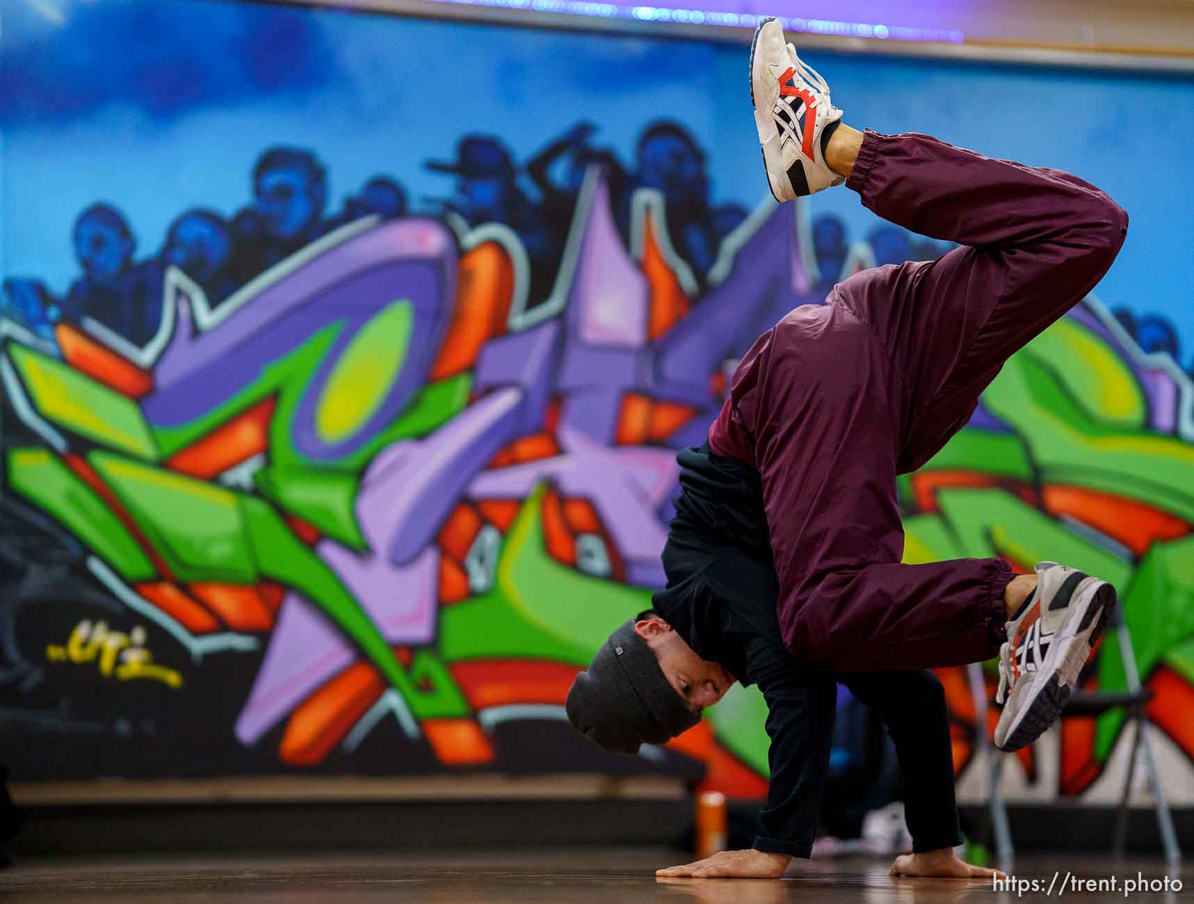 (Trent Nelson  |  The Salt Lake Tribune) Ali Acuna breaking at the HERC Hip Hop Education Center in Salt Lake City on Monday, Feb. 15, 2021.