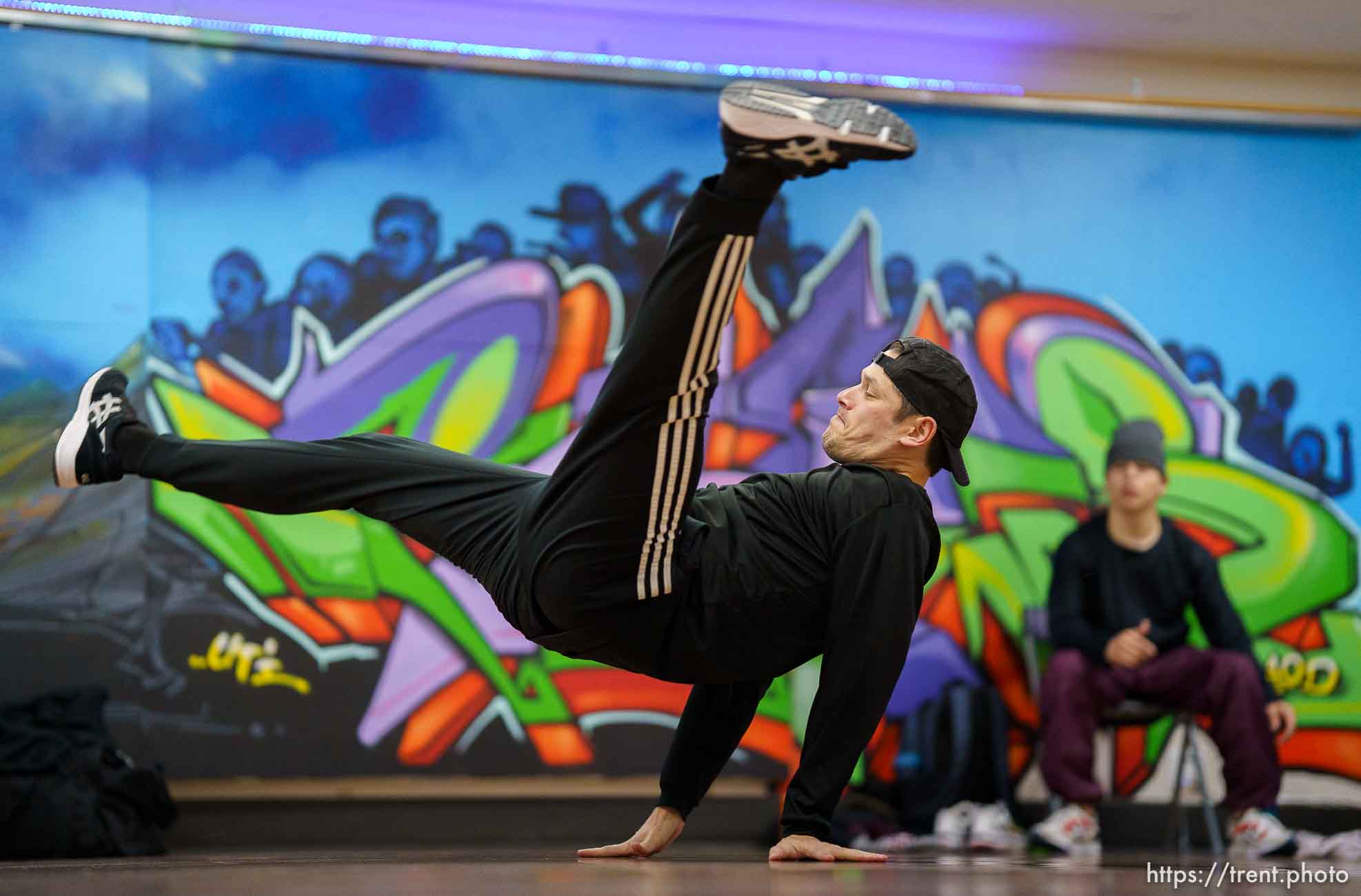 (Trent Nelson  |  The Salt Lake Tribune) Josh Perkins breaking at the HERC Hip Hop Education Center in Salt Lake City on Monday, Feb. 15, 2021.