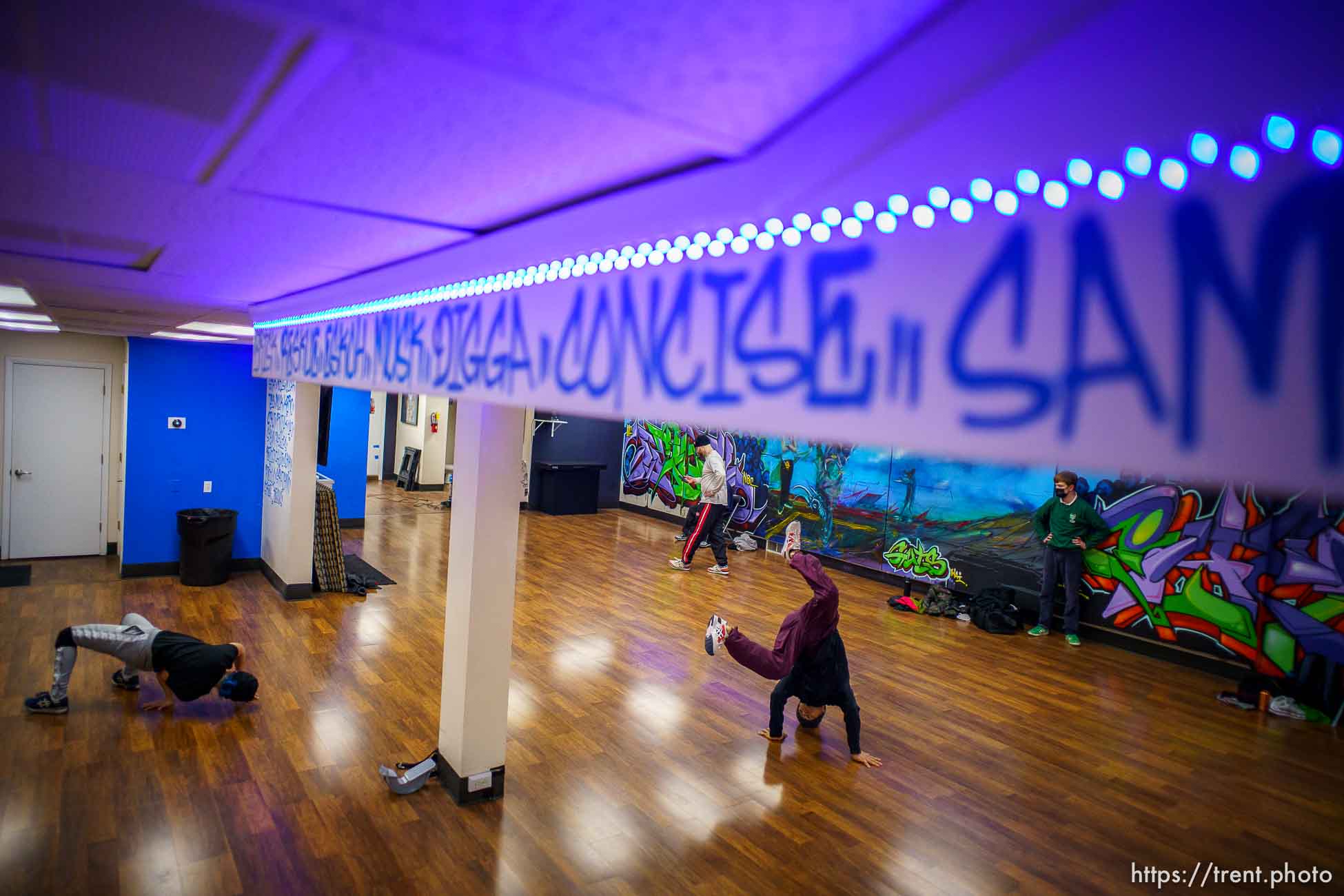 (Trent Nelson  |  The Salt Lake Tribune) Dancers breaking at the HERC Hip Hop Education Center in Salt Lake City on Monday, Feb. 15, 2021.