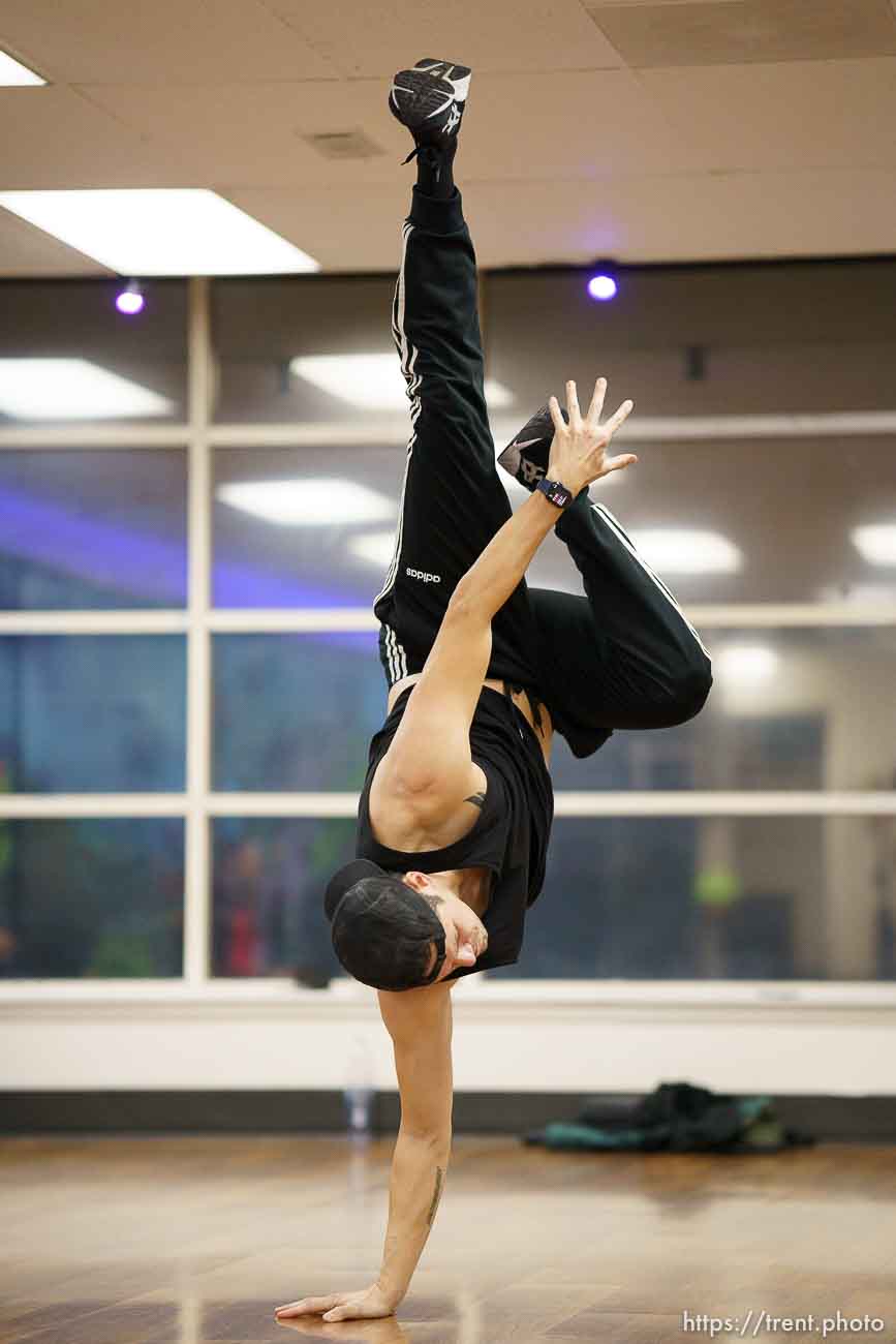 (Trent Nelson  |  The Salt Lake Tribune) Josh Perkins breaking at the HERC Hip Hop Education Center in Salt Lake City on Monday, Feb. 15, 2021.