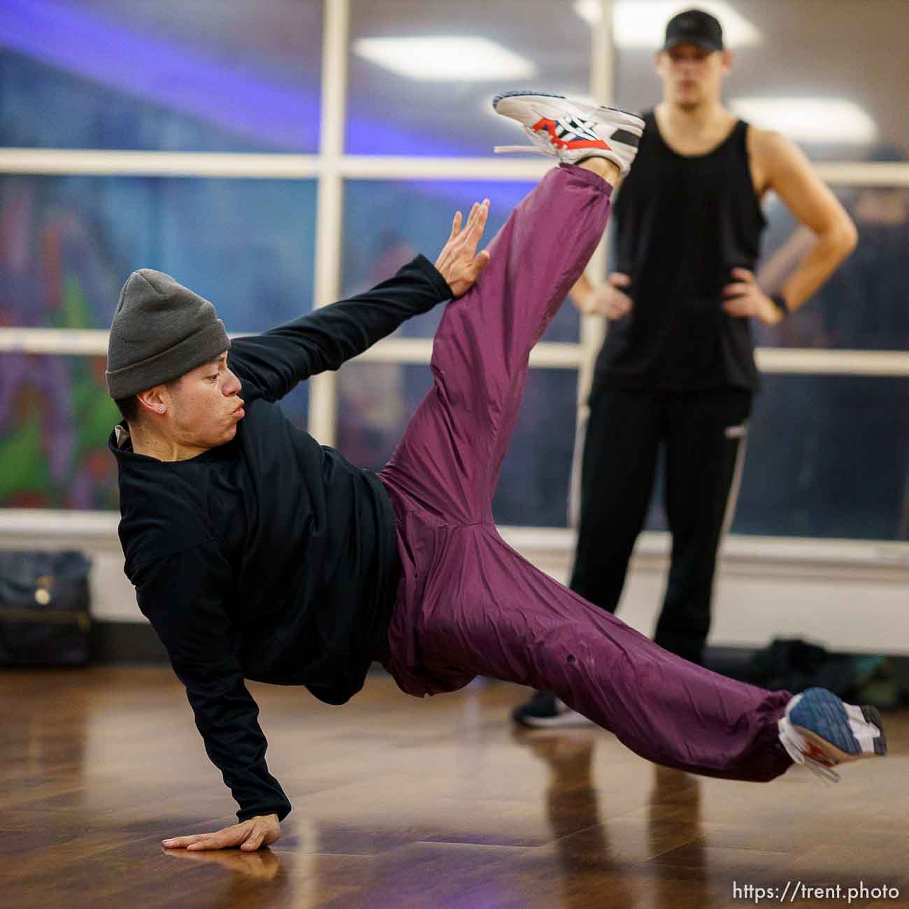 (Trent Nelson  |  The Salt Lake Tribune) Ali Acuna breaking at the HERC Hip Hop Education Center in Salt Lake City on Monday, Feb. 15, 2021.