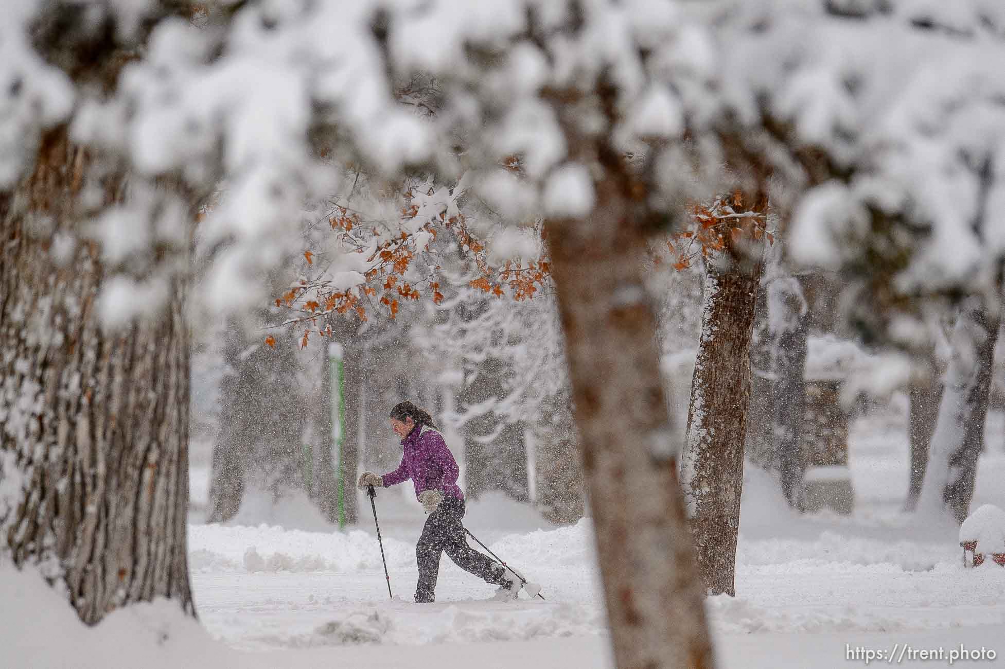 (Trent Nelson  |  The Salt Lake Tribune) A skier in Liberty Park as a winter storm continues to drop snow in Salt Lake City on Wednesday, Feb. 17, 2021.