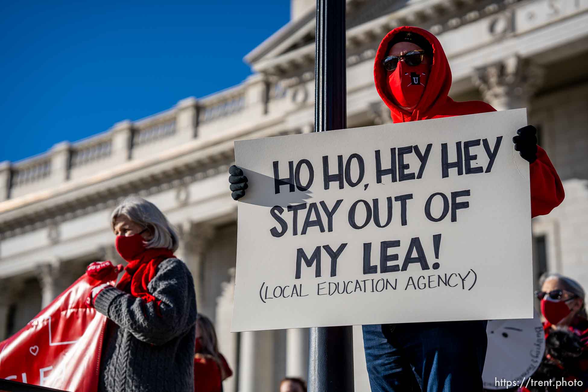 (Trent Nelson | The Salt Lake Tribune) Salt Lake City School District teachers and students rally at the state Capitol in Salt Lake City on Wednesday, Feb. 24, 2021.