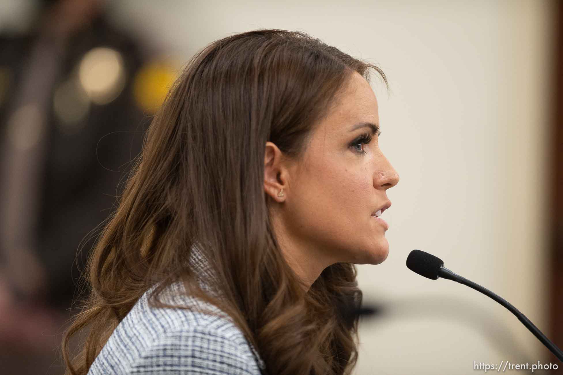 (Trent Nelson | The Salt Lake Tribune) Rep. Kera Birkeland, R-Morgan, during a hearing on HB302, a controversial bill on transgender athletics, by the Senate Health and Human Services Standing Committee at the state Capitol in Salt Lake City on Wednesday, Feb. 24, 2021.