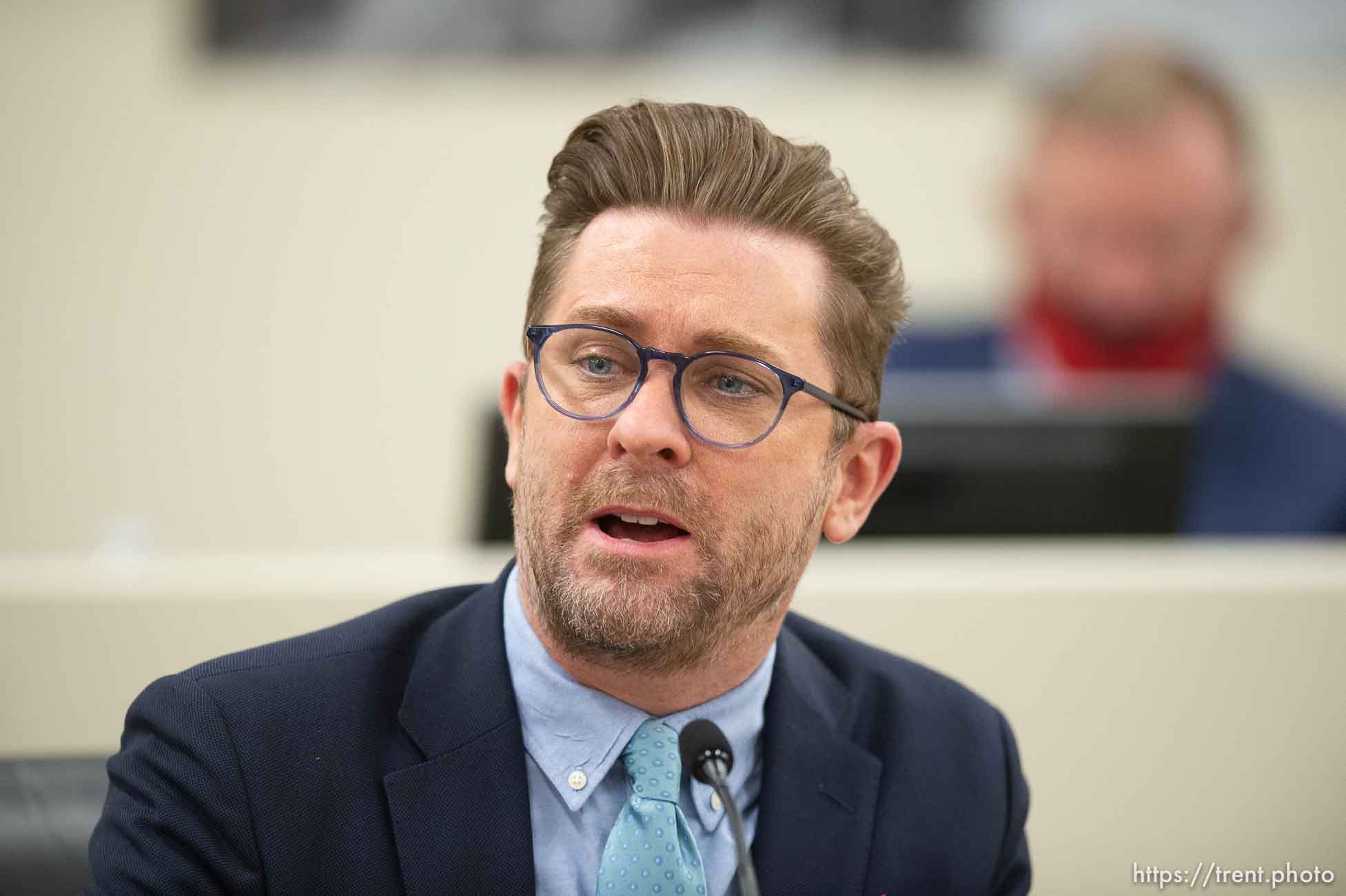 (Trent Nelson | The Salt Lake Tribune) Troy Williams, executive director of Equality Utah, during a hearing on HB302, a controversial bill on transgender athletics, by the Senate Health and Human Services Standing Committee at the state Capitol in Salt Lake City on Wednesday, Feb. 24, 2021.