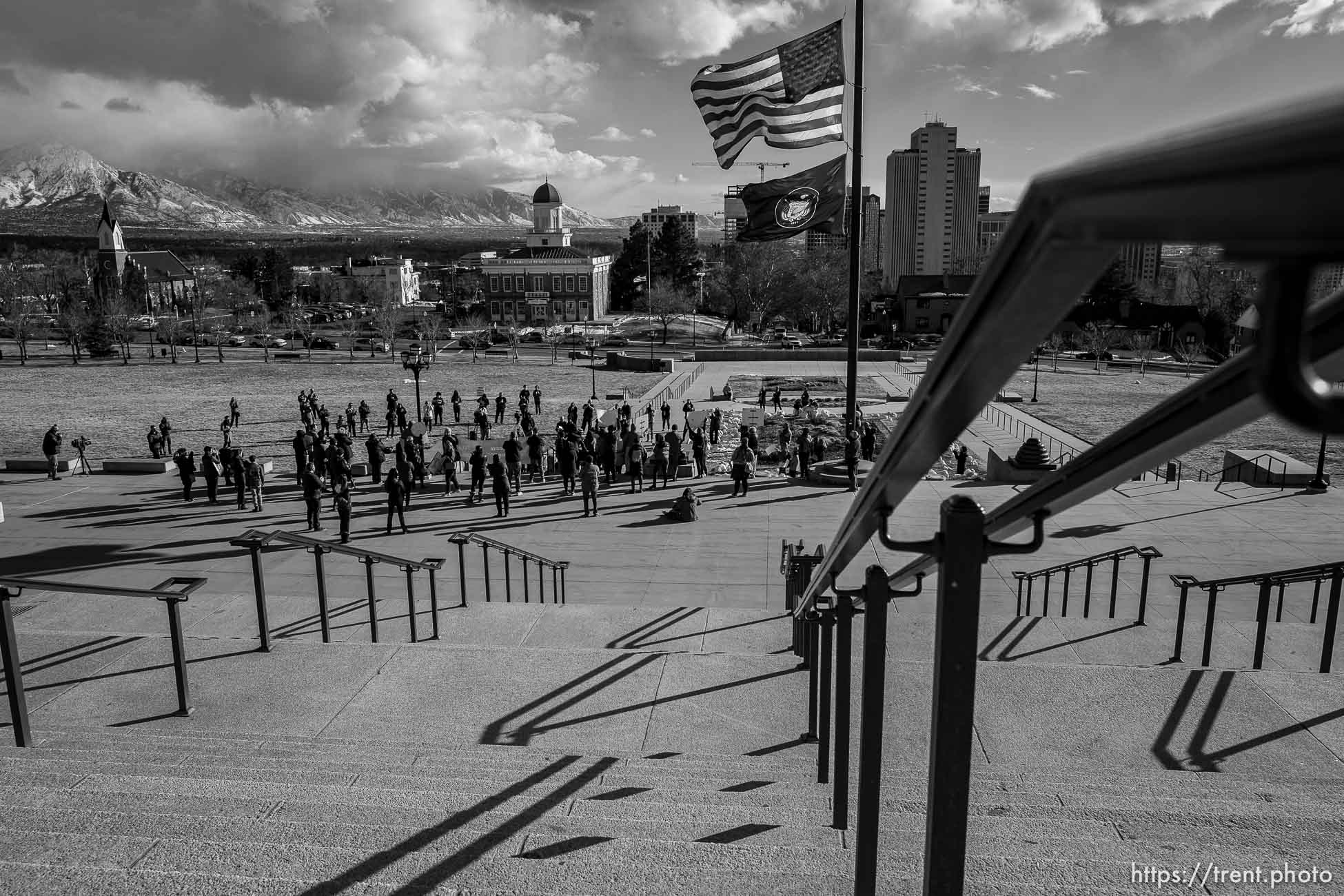 (Trent Nelson | The Salt Lake Tribune) Salt Lake City School District teachers and students rally at the state Capitol in Salt Lake City on Wednesday, Feb. 24, 2021.