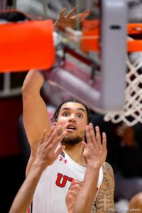 (Trent Nelson  |  The Salt Lake Tribune) Utah Utes forward Timmy Allen (1) shoots as Utah hosts Oregon State, NCAA basketball in Salt Lake City on Wednesday, March 3, 2021.