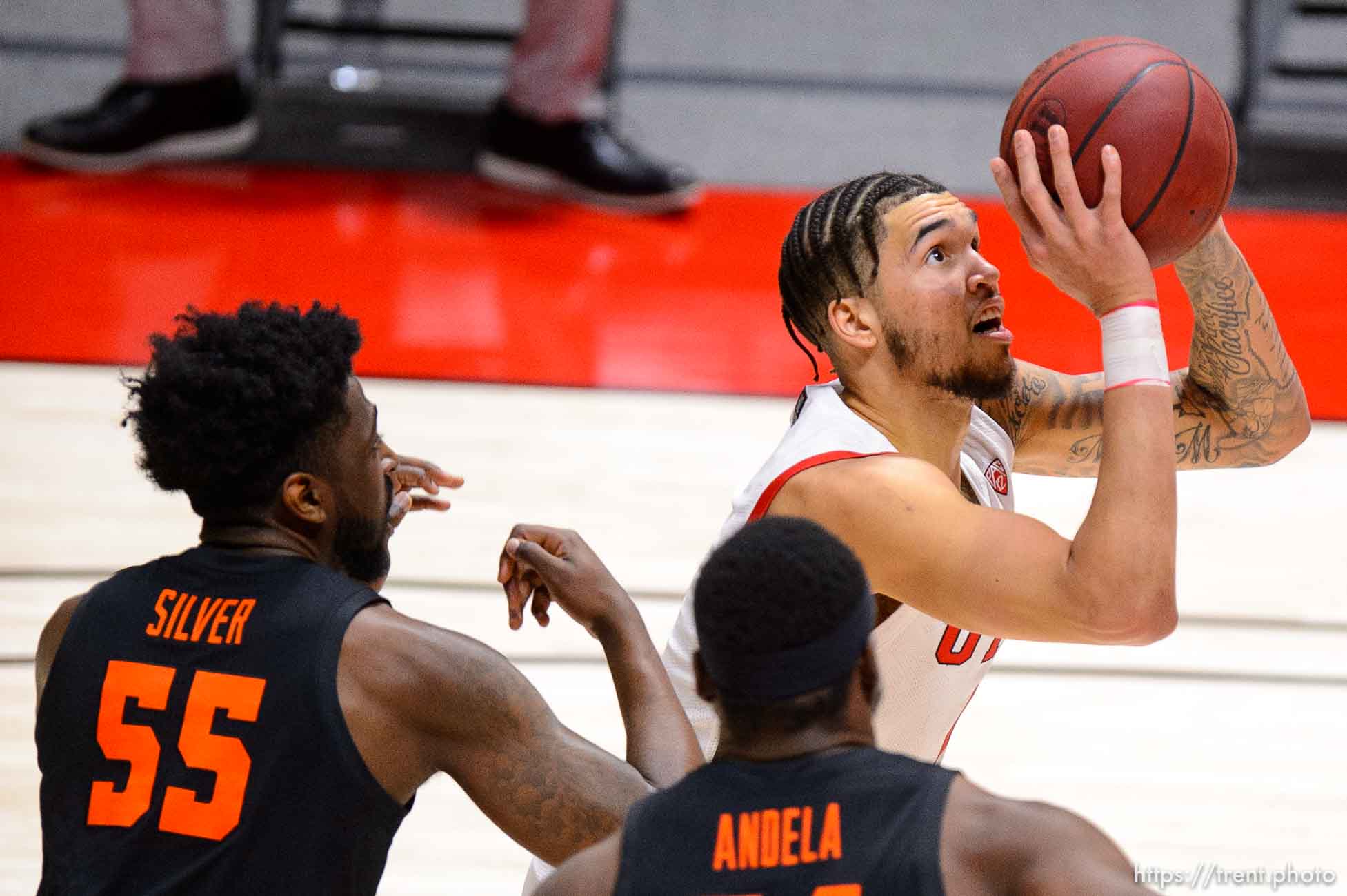 (Trent Nelson  |  The Salt Lake Tribune) Utah Utes forward Timmy Allen (1) as Utah hosts Oregon State, NCAA basketball in Salt Lake City on Wednesday, March 3, 2021.