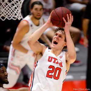 (Trent Nelson  |  The Salt Lake Tribune) Utah Utes forward Mikael Jantunen (20) as Utah hosts Oregon State, NCAA basketball in Salt Lake City on Wednesday, March 3, 2021.