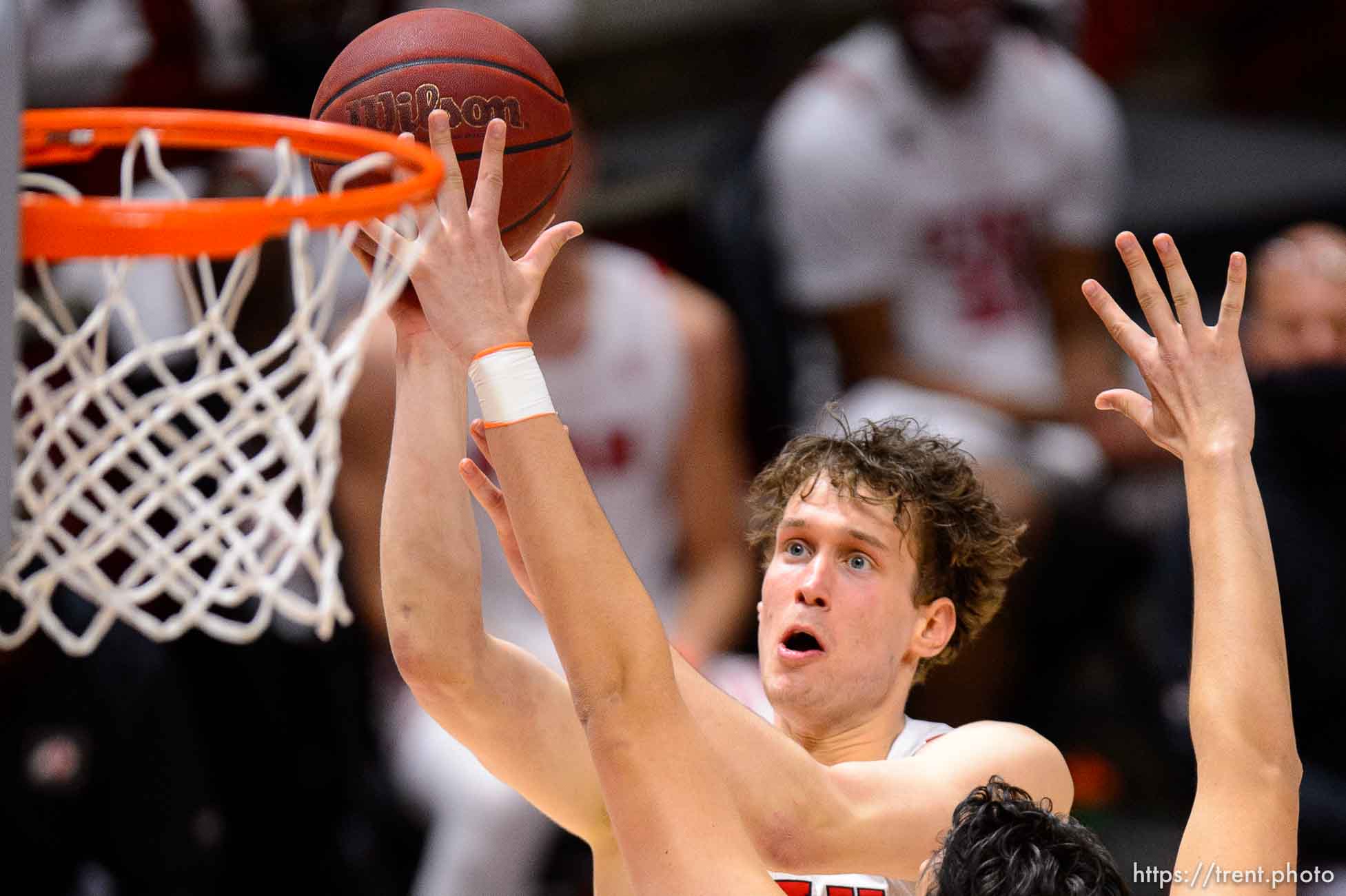 (Trent Nelson  |  The Salt Lake Tribune) Utah Utes forward Mikael Jantunen (20) looks to shoot as Utah hosts Oregon State, NCAA basketball in Salt Lake City on Wednesday, March 3, 2021.