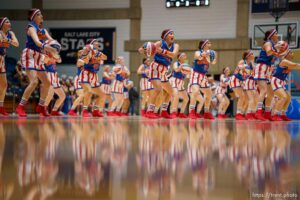 (Trent Nelson  |  The Salt Lake Tribune) Herriman v Lone Peak, 6A state basketball tournament, in Taylorsville on Thursday, March 4, 2021. Herriman dance team as Harlem Globetrotters