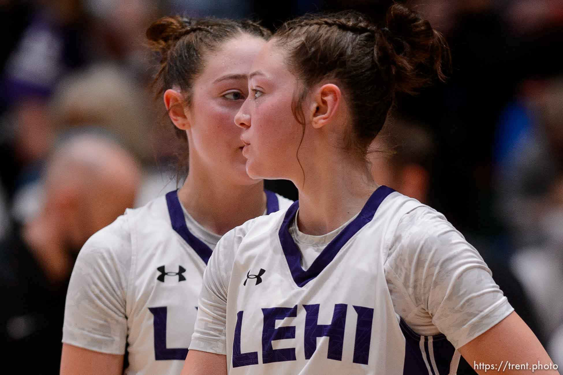 i(Trent Nelson  |  The Salt Lake Tribune) Lehi vs  Sproingville, high school basketball semifinals, in Taylorsville on Friday, March 5, 2021. Macie Warren, Maddie Warren