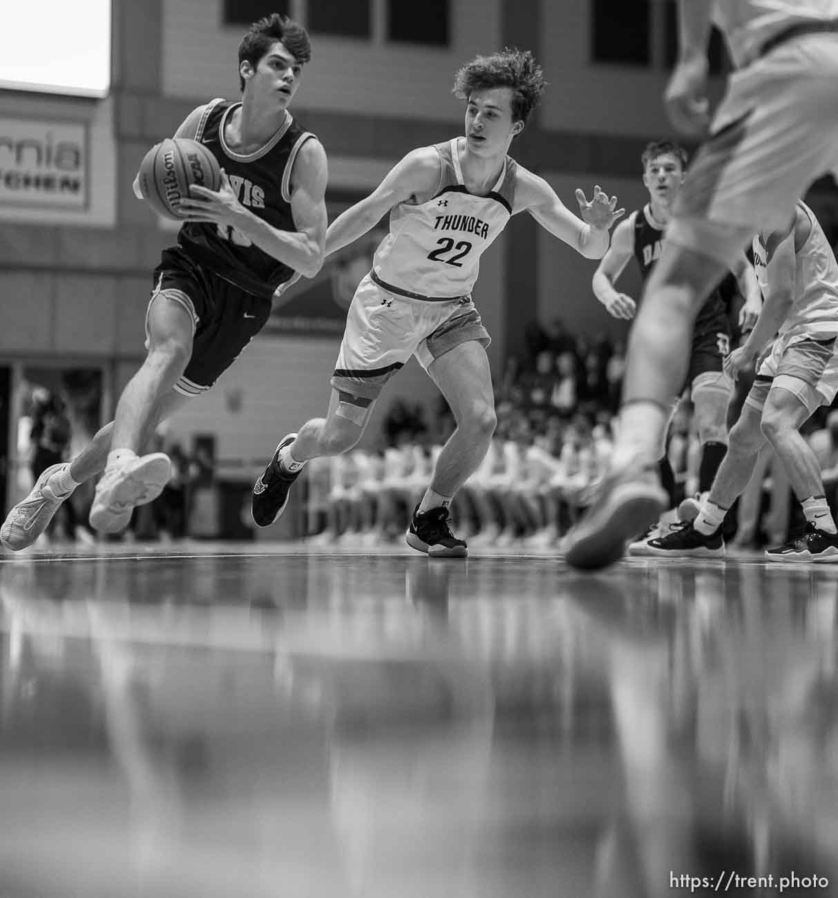 (Trent Nelson  |  The Salt Lake Tribune) Davis's Rex Sunderland as Westlake faces Davis High School in the 6A boys basketball state championship game, in Taylorsville on Saturday, March 6, 2021.