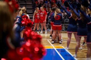 (Trent Nelson  |  The Salt Lake Tribune) 
as Springville faces Farmington High School in the 5A girls basketball state championship game, in Taylorsville on Saturday, March 6, 2021.  Lauryn Deede, Addisyn Johnson