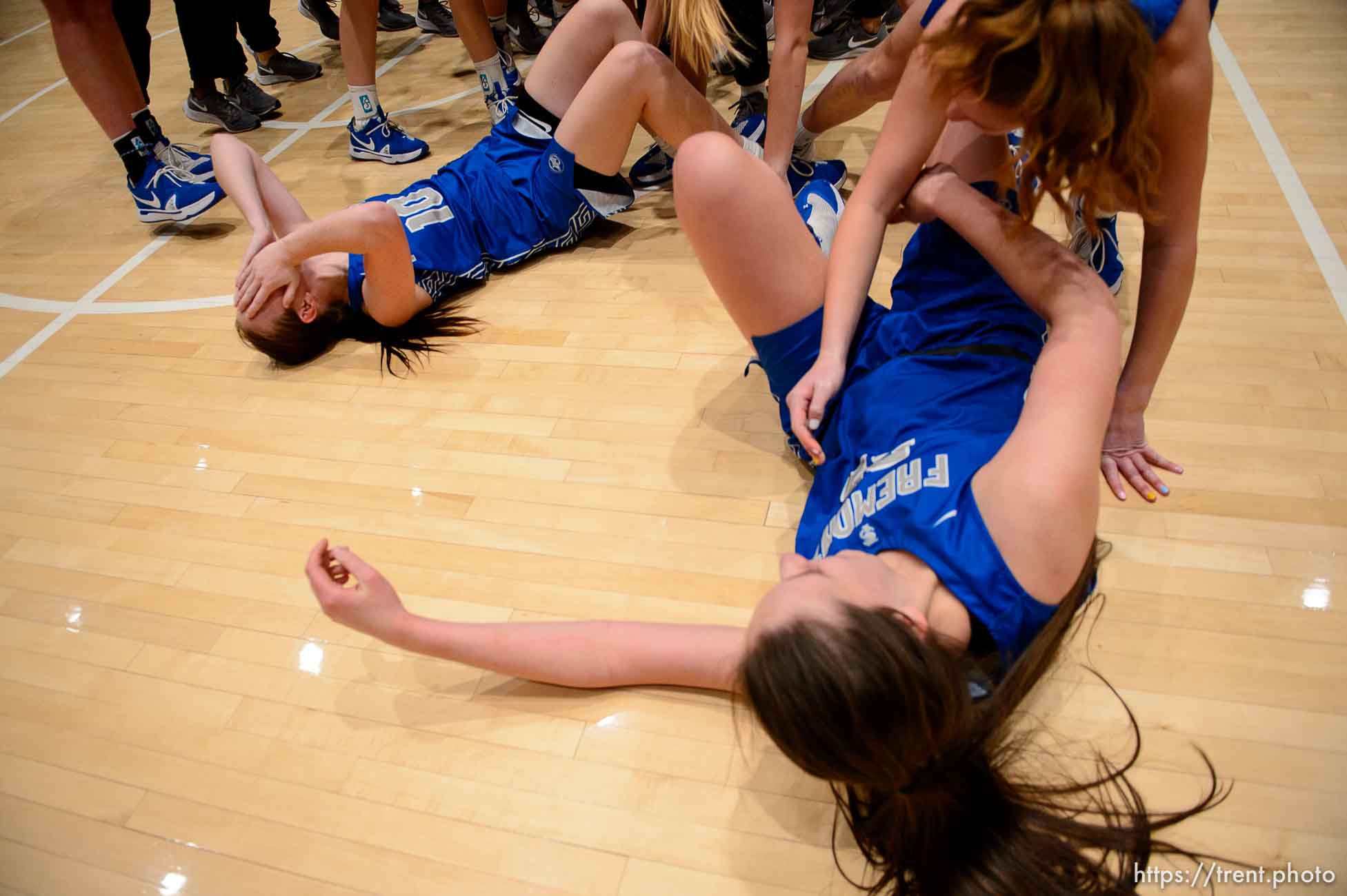 (Trent Nelson  |  The Salt Lake Tribune) Fremont's Kallin Freestone celebrates as Fremont defeats Herriman High School in the 6A girls basketball state championship game, in Taylorsville on Saturday, March 6, 2021.