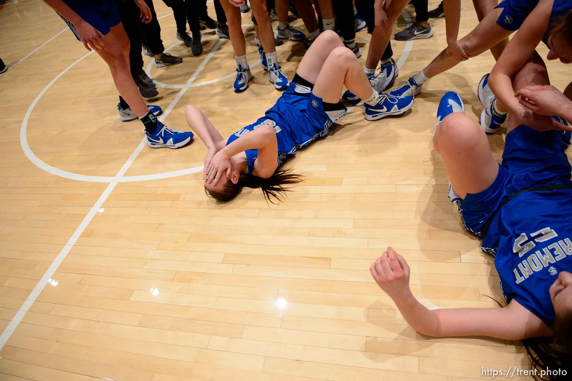 (Trent Nelson  |  The Salt Lake Tribune) Fremont's Kallin Freestone celebrates as Fremont defeats Herriman High School in the 6A girls basketball state championship game, in Taylorsville on Saturday, March 6, 2021.