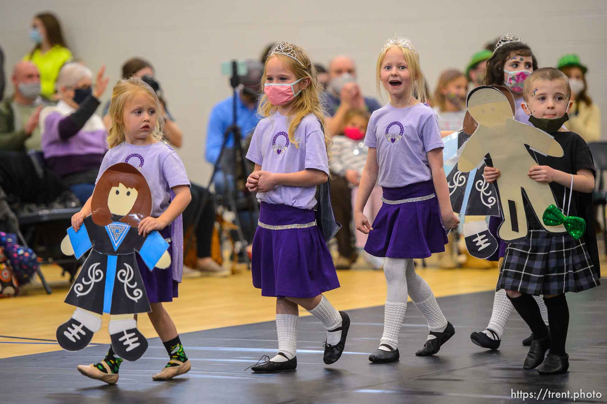 (Trent Nelson  |  The Salt Lake Tribune) Children walk in a parade during an event put on by the An Dragan Ceilteach Irish Dancers at Advantage Arts Academy in Herriman on Saturday, March 13, 2021.