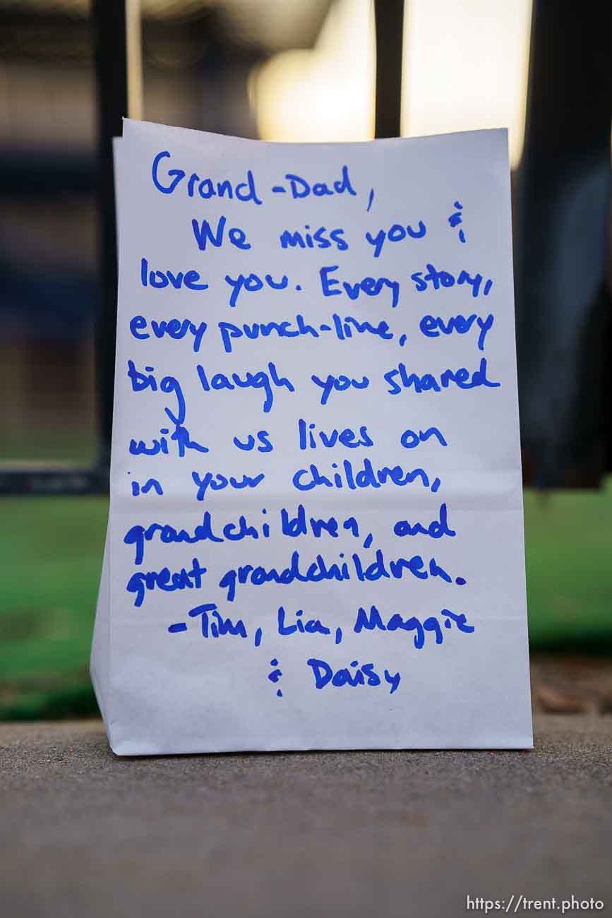 (Trent Nelson  |  The Salt Lake Tribune) One of the 500 luminarias put out by students and teachers at the McGillis School in Salt Lake City, on Wednesday, March 17, 2021. The luminarias each have a message of gratitude and hope or a reflection on the past year's pandemic