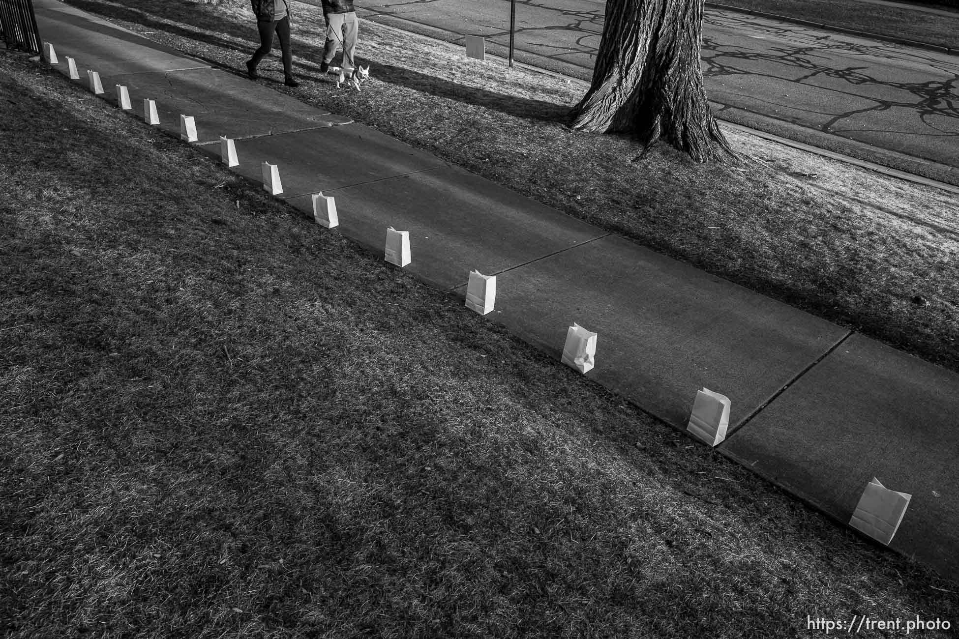 (Trent Nelson  |  The Salt Lake Tribune) Students and teachers at the McGillis School in Salt Lake City share 500 messages of gratitude and hope on luminarias, reflecting on the past year's pandemic, on Wednesday, March 17, 2021.