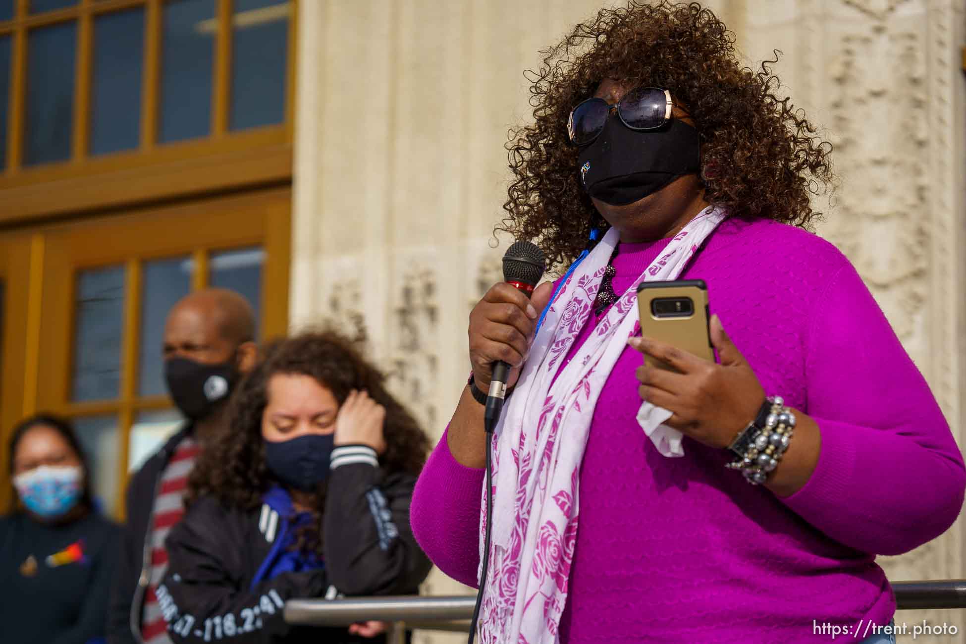 (Trent Nelson  |  The Salt Lake Tribune) Rita Branch-Davis speaks during a vigil for the victims of the Atlanta shooting, at Salt Lake Community College on Friday, March 19, 2021.