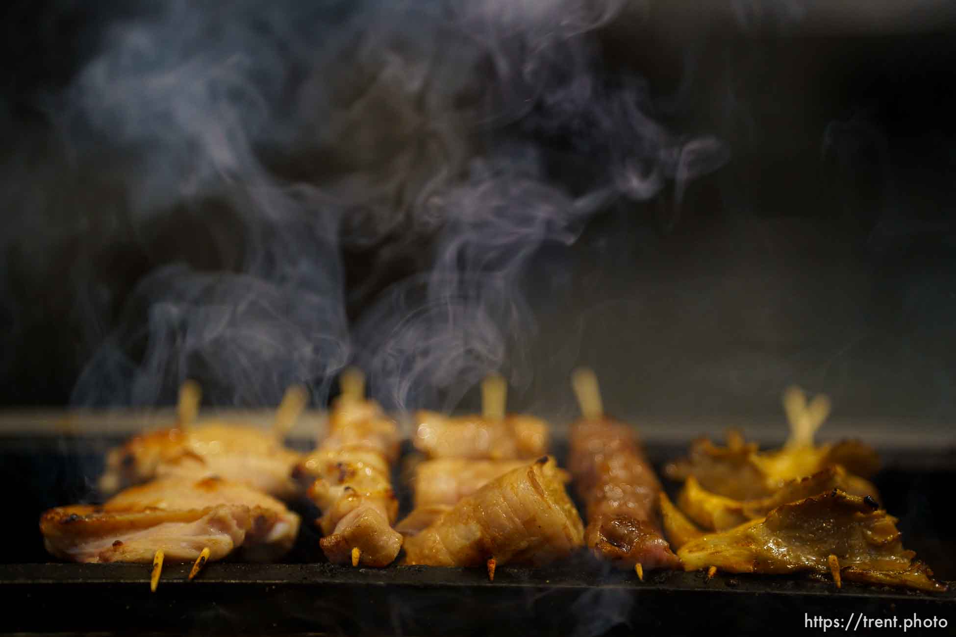 (Trent Nelson  |  The Salt Lake Tribune) Kushiyaki on the grill at Nohm in Salt Lake City on Thursday, March 25, 2021.