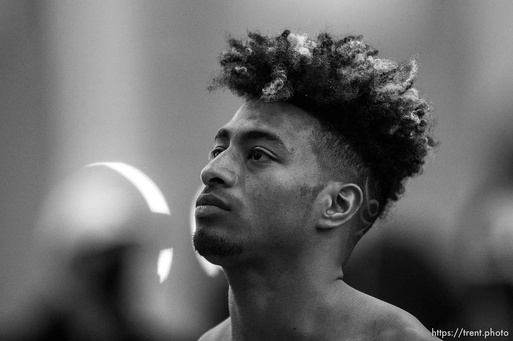 (Trent Nelson  |  The Salt Lake Tribune) Batchlor Johnson before testing his vertical jump during BYU football Pro Day, in Provo on Friday, March 26, 2021.