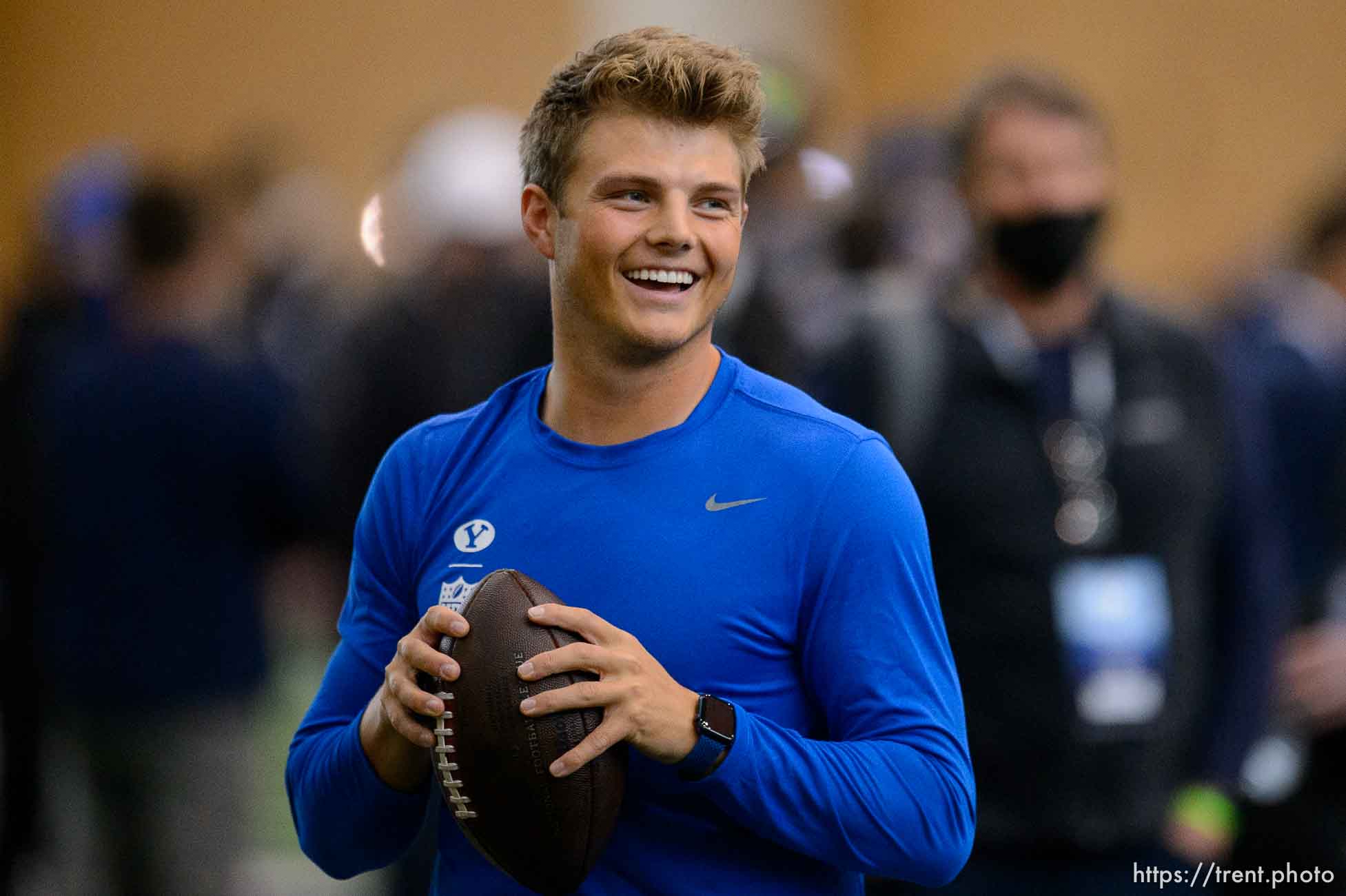 (Trent Nelson  |  The Salt Lake Tribune) BYU quarterback Zach Wilson warms up before working out for NFL scouts during BYU Pro Day, in Provo on Friday, March 26, 2021.