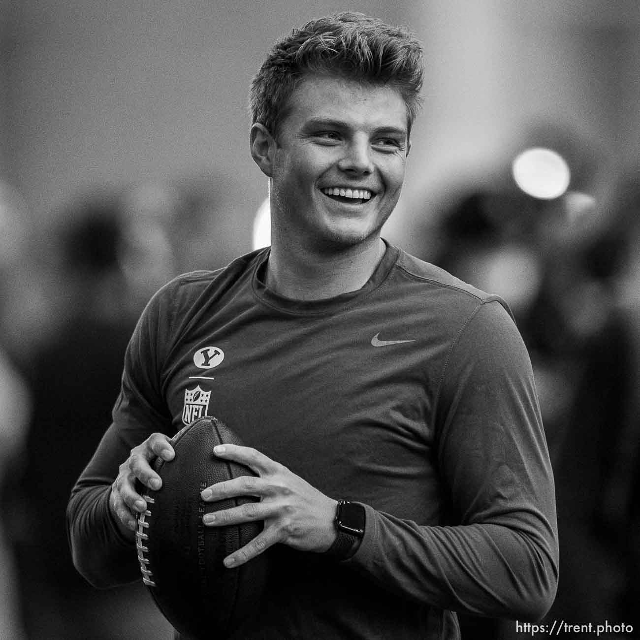 (Trent Nelson  |  The Salt Lake Tribune) BYU quarterback Zach Wilson warms up before working out for NFL scouts during BYU Pro Day, in Provo on Friday, March 26, 2021.