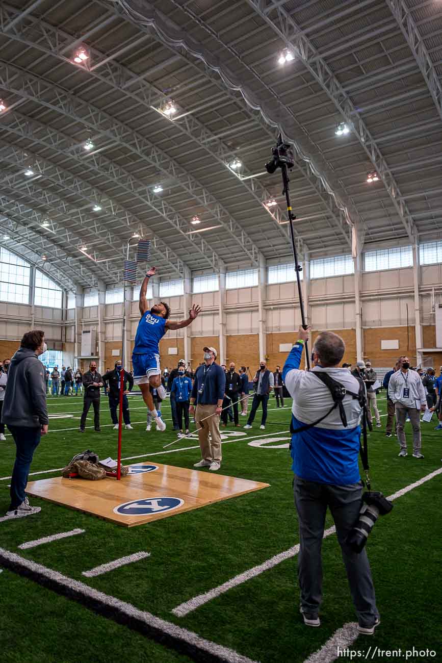 (Trent Nelson  |  The Salt Lake Tribune) photographer Jaren Wilkey during BYU football Pro Day, in Provo on Friday, March 26, 2021.