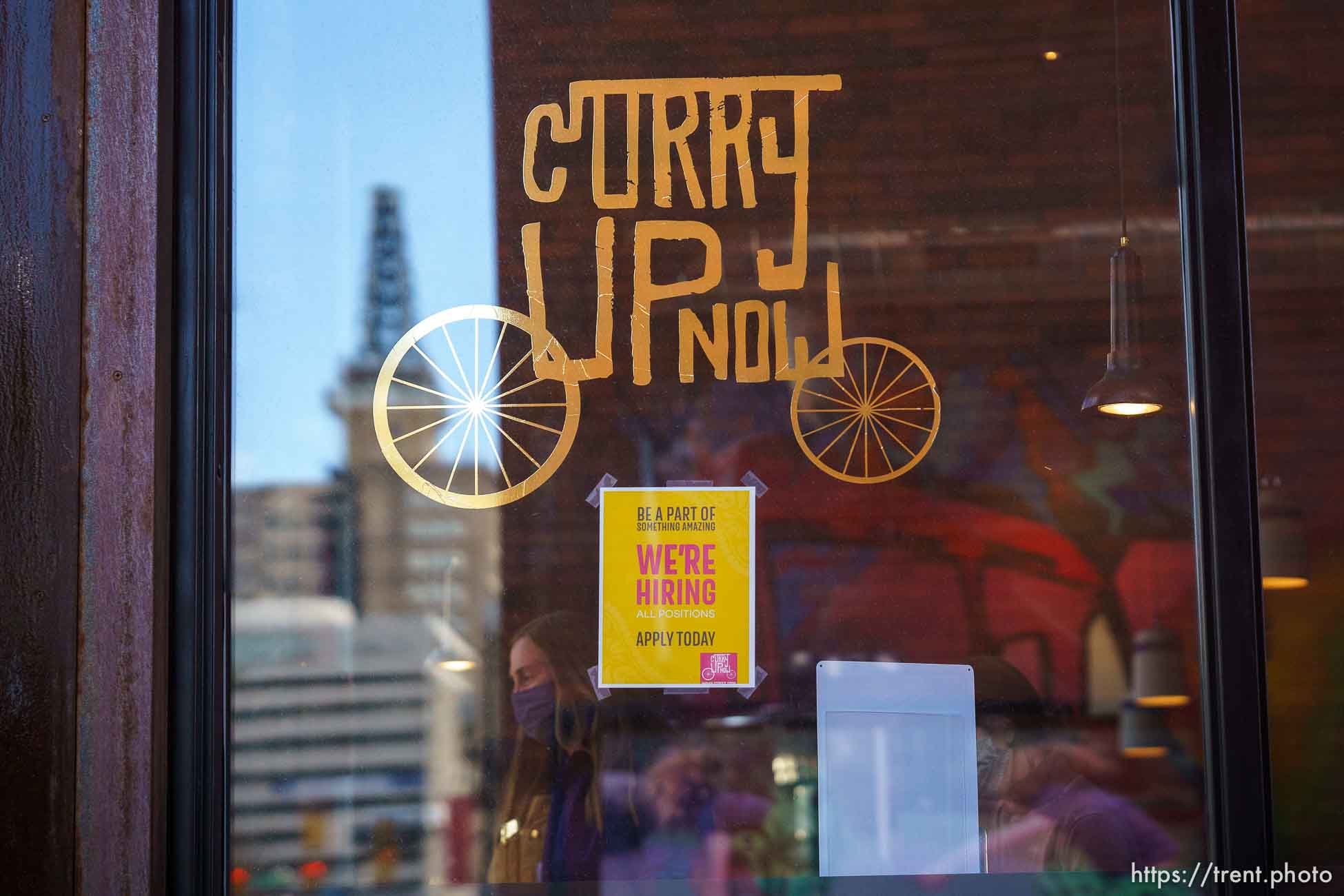 (Trent Nelson  |  The Salt Lake Tribune) Curry Up Now in Salt Lake City on Tuesday, April 6, 2021. Utah restaurants and bars are having a difficult time finding employees. Curry Up Now, for example, has 10 open positions from kitchen manager to bartender to dishwasher.