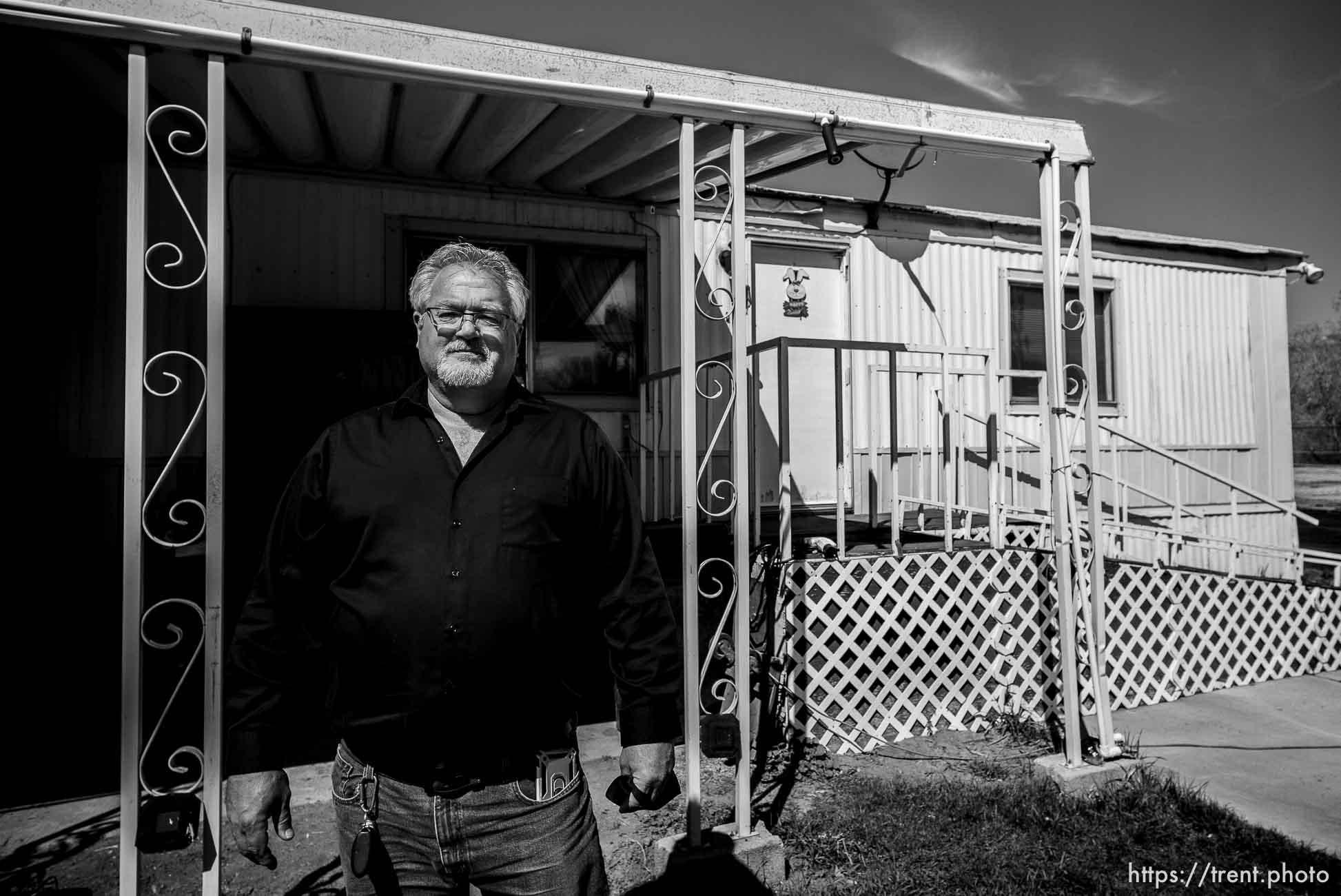 (Trent Nelson  |  The Salt Lake Tribune) Jason Williams at his home in Lesley's Mobile Home Park in Riverdale on Wednesday, April 7, 2021. The property owner is attempting to rezone and redevelop the site. In the meantime, the landlord has raised rent by $200 a month.