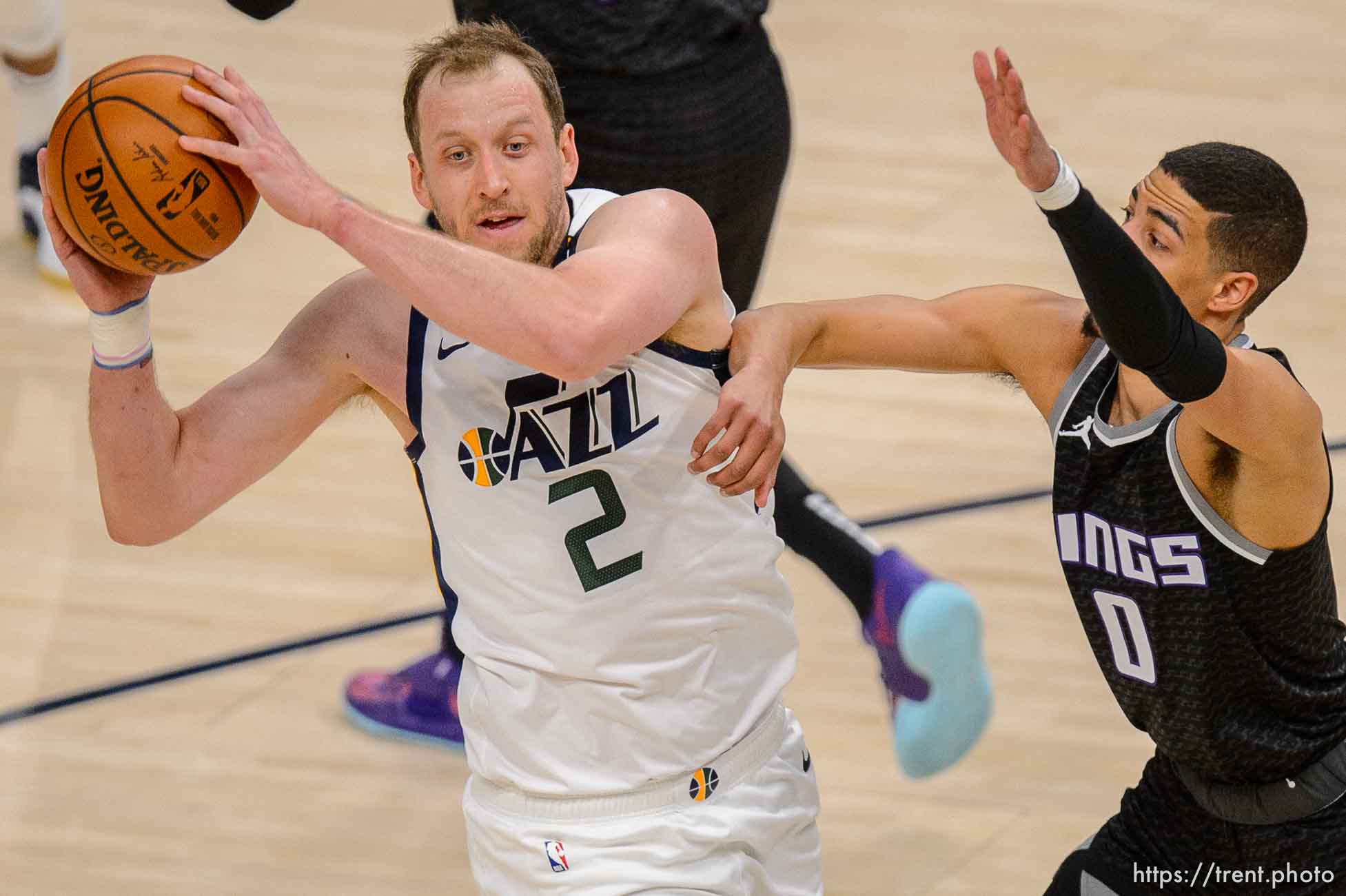 (Trent Nelson  |  The Salt Lake Tribune) Utah Jazz guard Joe Ingles (2) as the Utah Jazz host the Sacramento Kings, NBA basketball in Salt Lake City on Saturday, April 10, 2021.